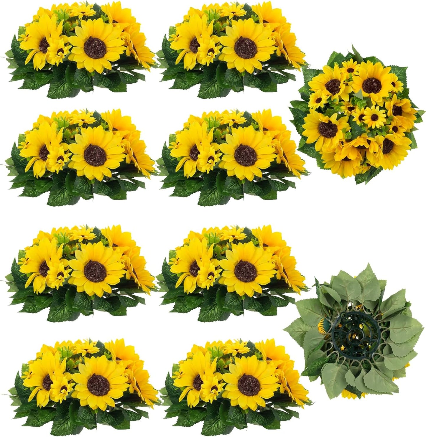 BLOSMON Sunflowers Artificial Flowers Ball - 10 Pcs Fake Yellow Sunflower Flowers CenterPieces Decoration for Wedding Table - Silk Kissing Floral Arrangements for Home Party Event DIY Decor