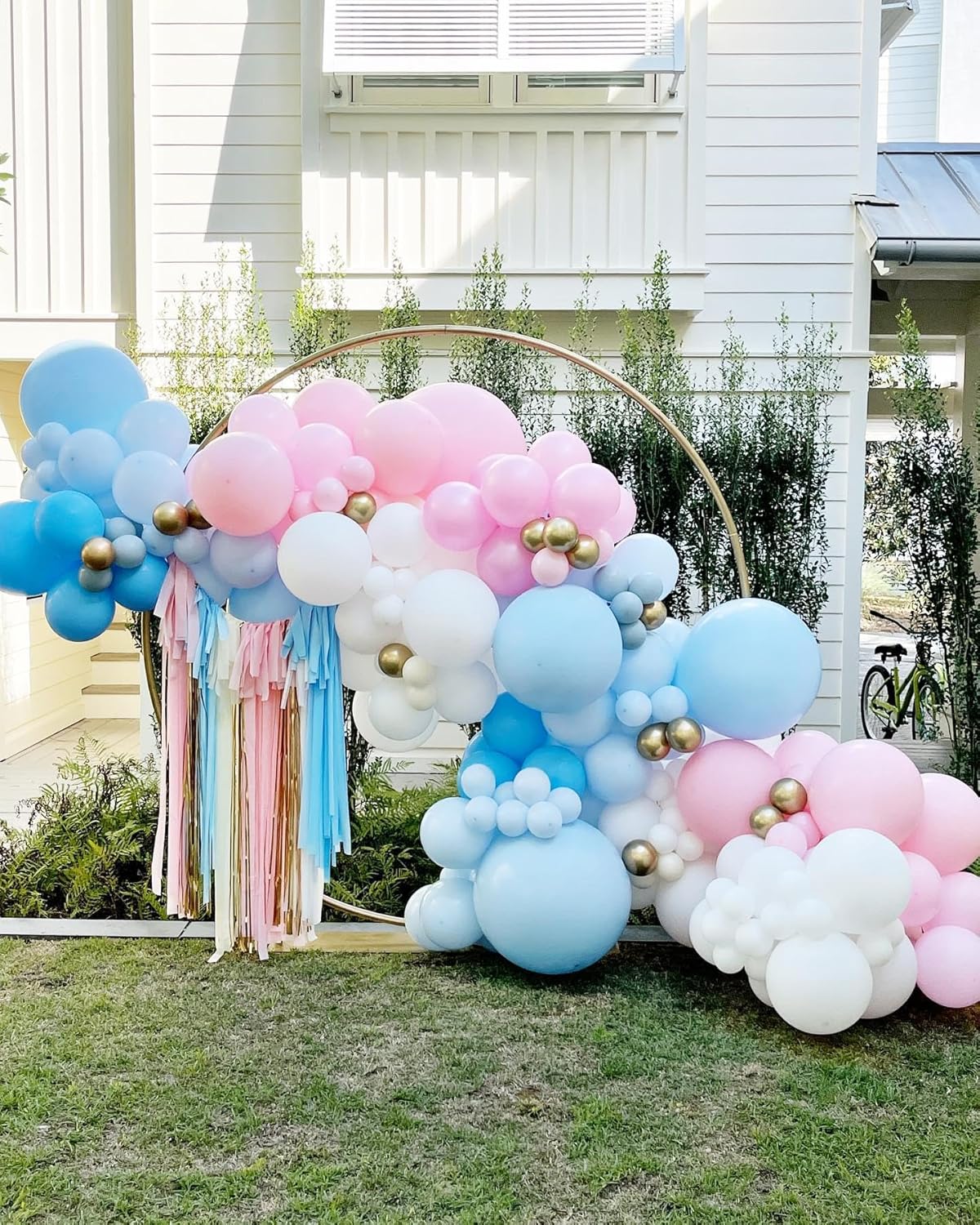 Pink and Blue Balloons Garland Kit, 124pcs Pink White Blue Latex Balloons Arch for Birthday, Baby Shower, Gender Reveal Party Decoration