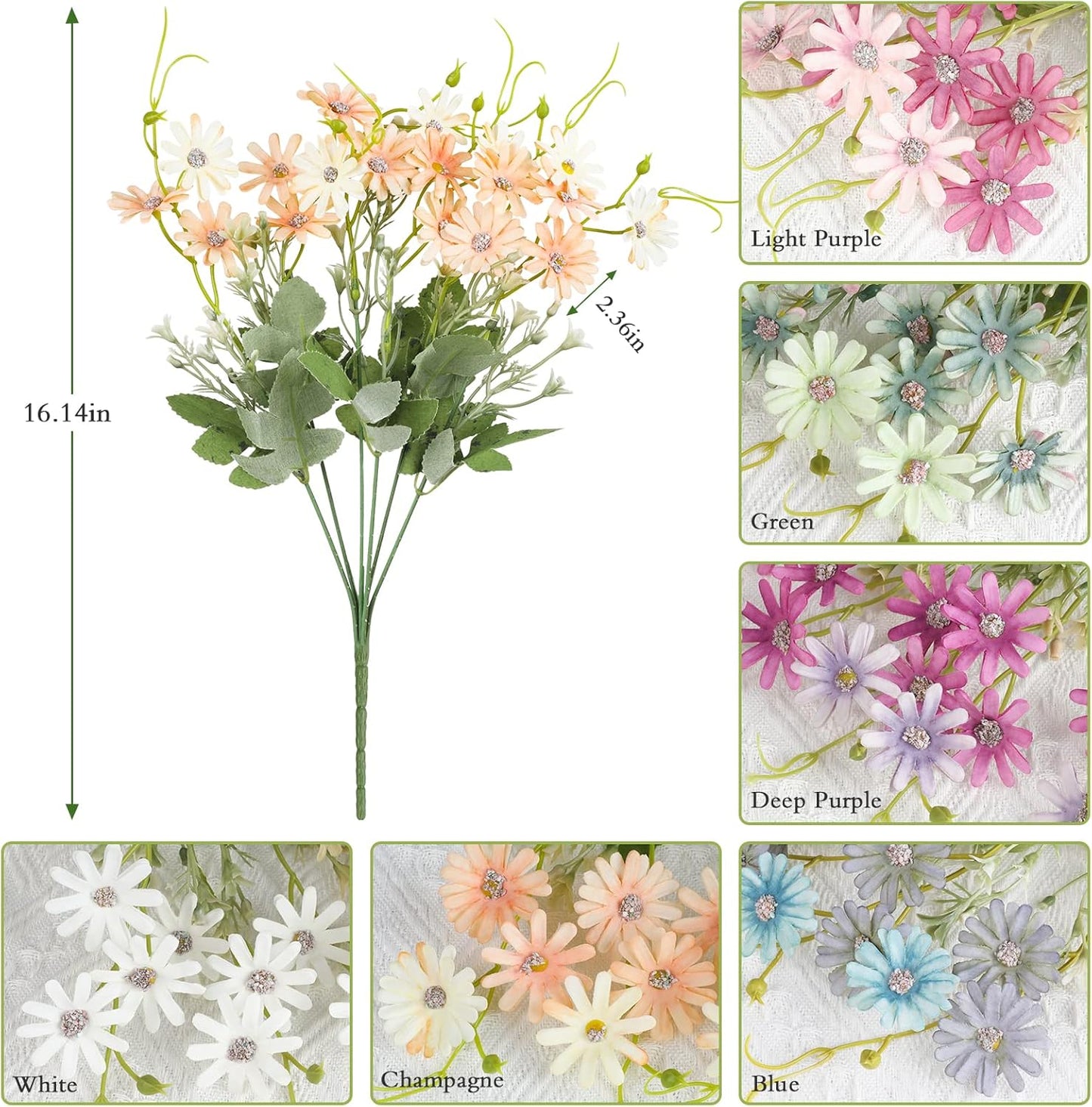 AmyHomie 6 Bundles Wildflowers Fake Daisy Outdoor Artificial Flowers UV Resistant Silk Wild Flower Bouquets Bulk Faux Plants Plastic Greenery for Decoration Vase Floral Spring Home Decor