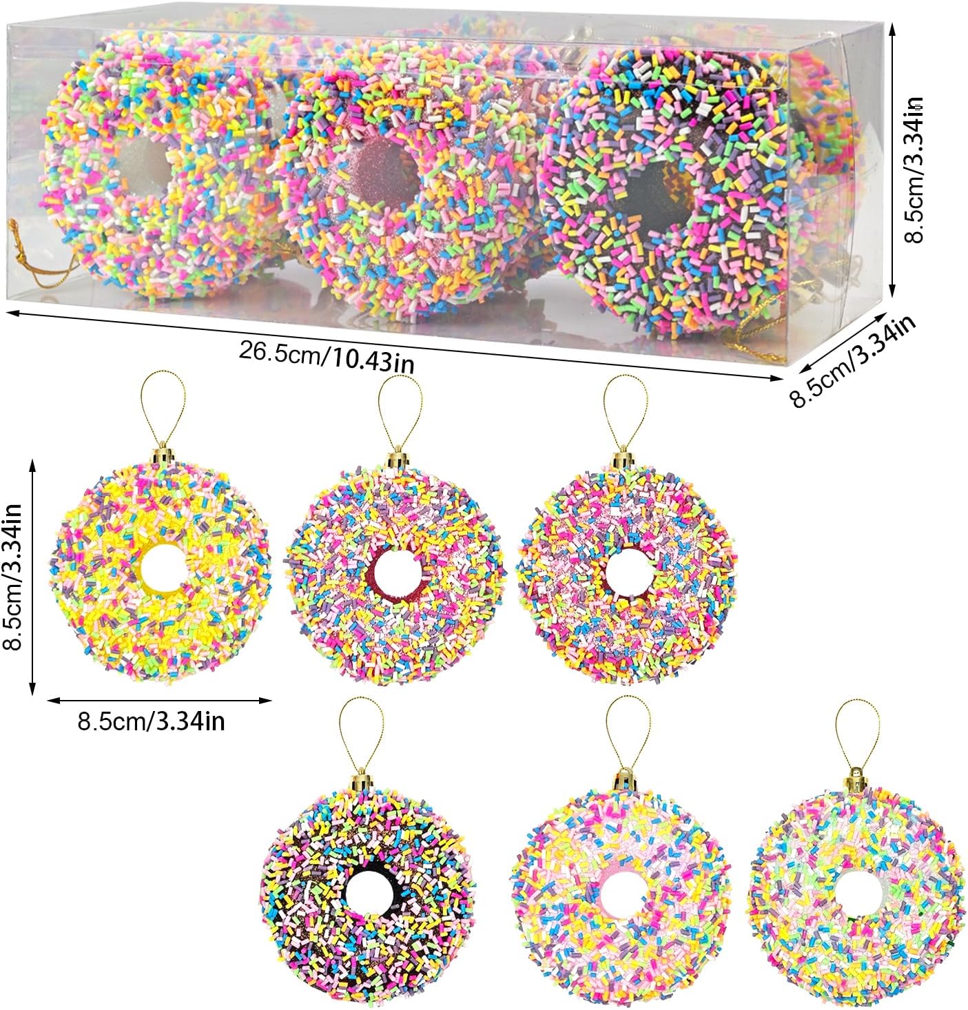 LANGXUN 6pcs Donut Candy Land 2025 Xmas Birthday Party Wedding Suppiles Decoration, Hanging Candy Cane Christmas Tree Décor, Christmas Decorative Hanging Ornaments Crafts