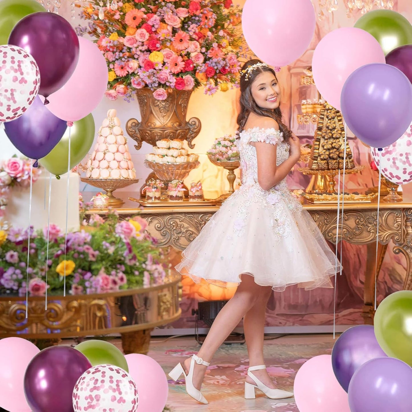 Light Pink Purple Green Balloons Birthday Party Decorations-48Pcs 12inch Assorted Metallic Hot Pink Purple Balloon,Confetti Latex Baloons Kit for Princess Witch Fairy Monster Garden Jungle Theme Party