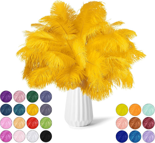 NEWONG 30pcs Gold Ostrich Feathers Natural Bulk 11-14inch(28-35cm) Vase Craft Wedding Home Party Centerpieces Christmas Day Decoration