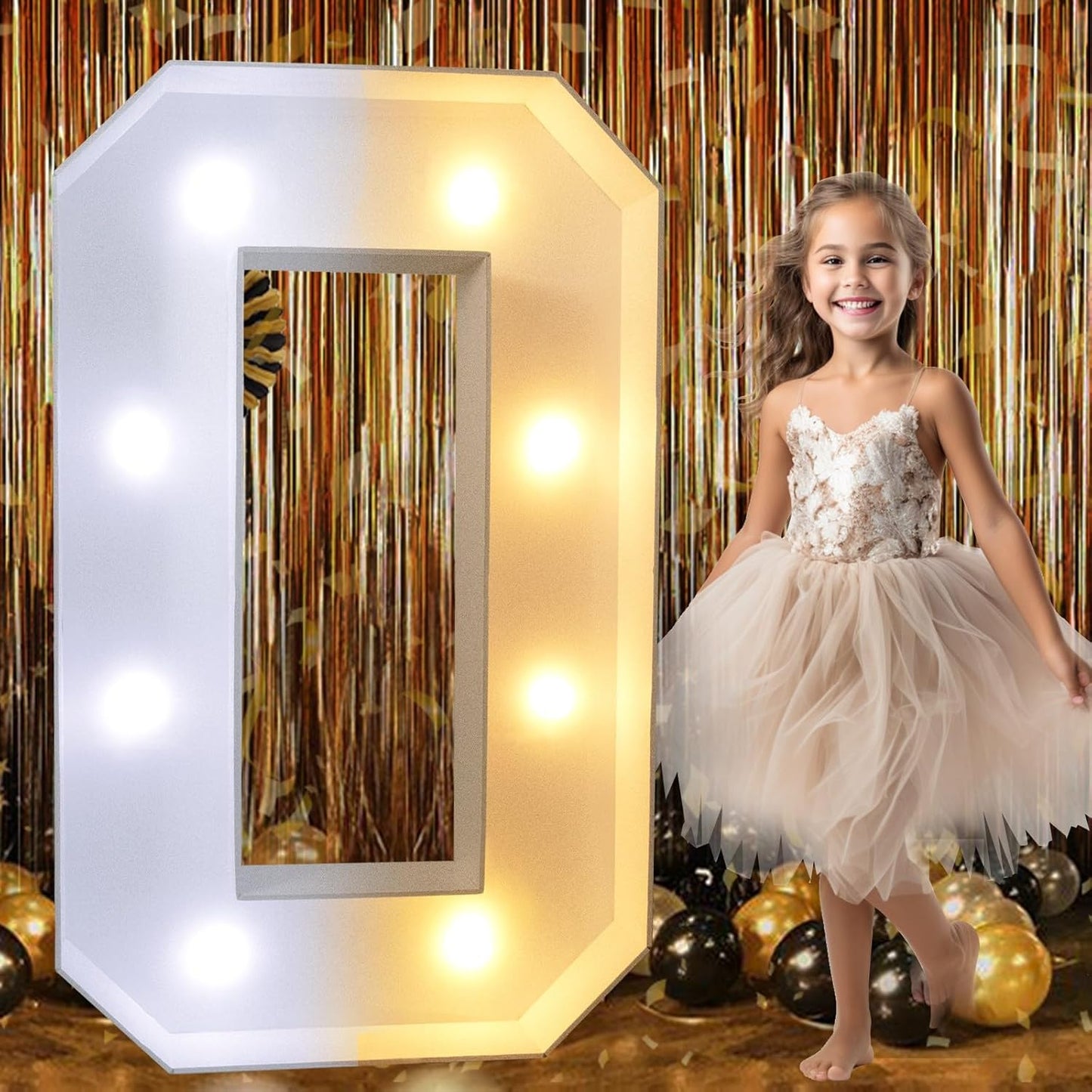 Pooqla 3FT Marquee Light Up Letters, LED Big Mosaic Marquee Letters 3 Feet, Giant LED Sign for Balloons Birthday Anniversary Wedding Party Decoration, Cool White and Warm White Letter O