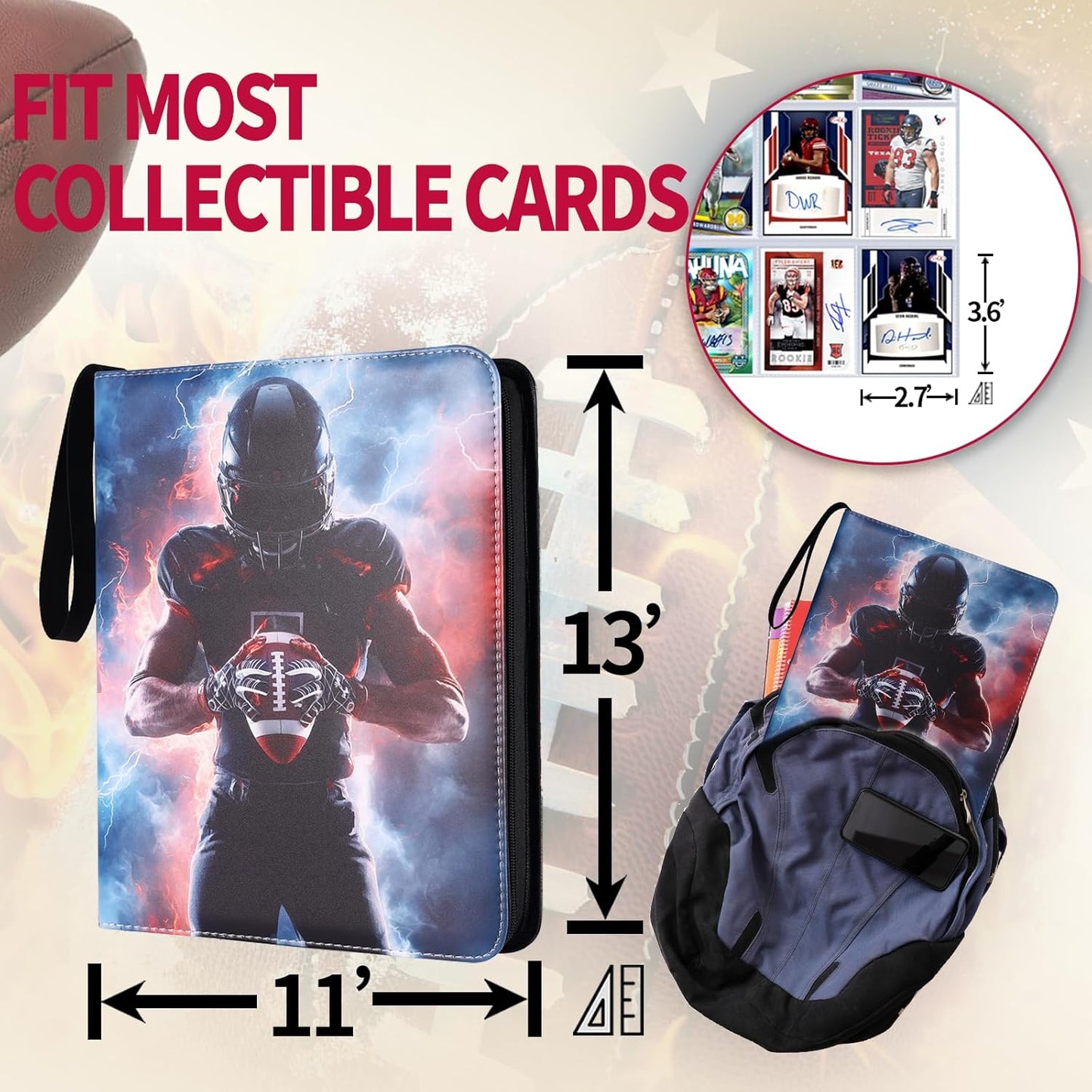 Football Card Binder 1080 Pockets, Ultimate Trading Card Ablums with 60 Page Removable Sleeves to Organize and Protect Your Sports Cards Like a Pro