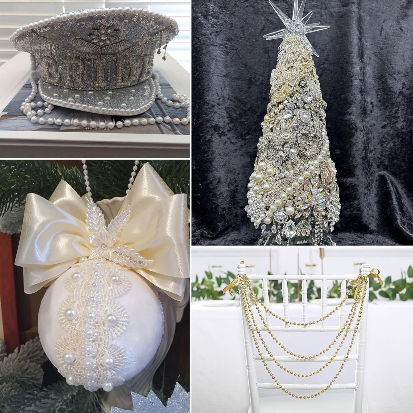 16.4 FT Pearl Beads Garland for Decoration, 12MM Craft Pearl Beads String Spool Ivory Color Faux Pearl Strand Roll for DIY Craft Wedding Party Christmas Tree Decoration