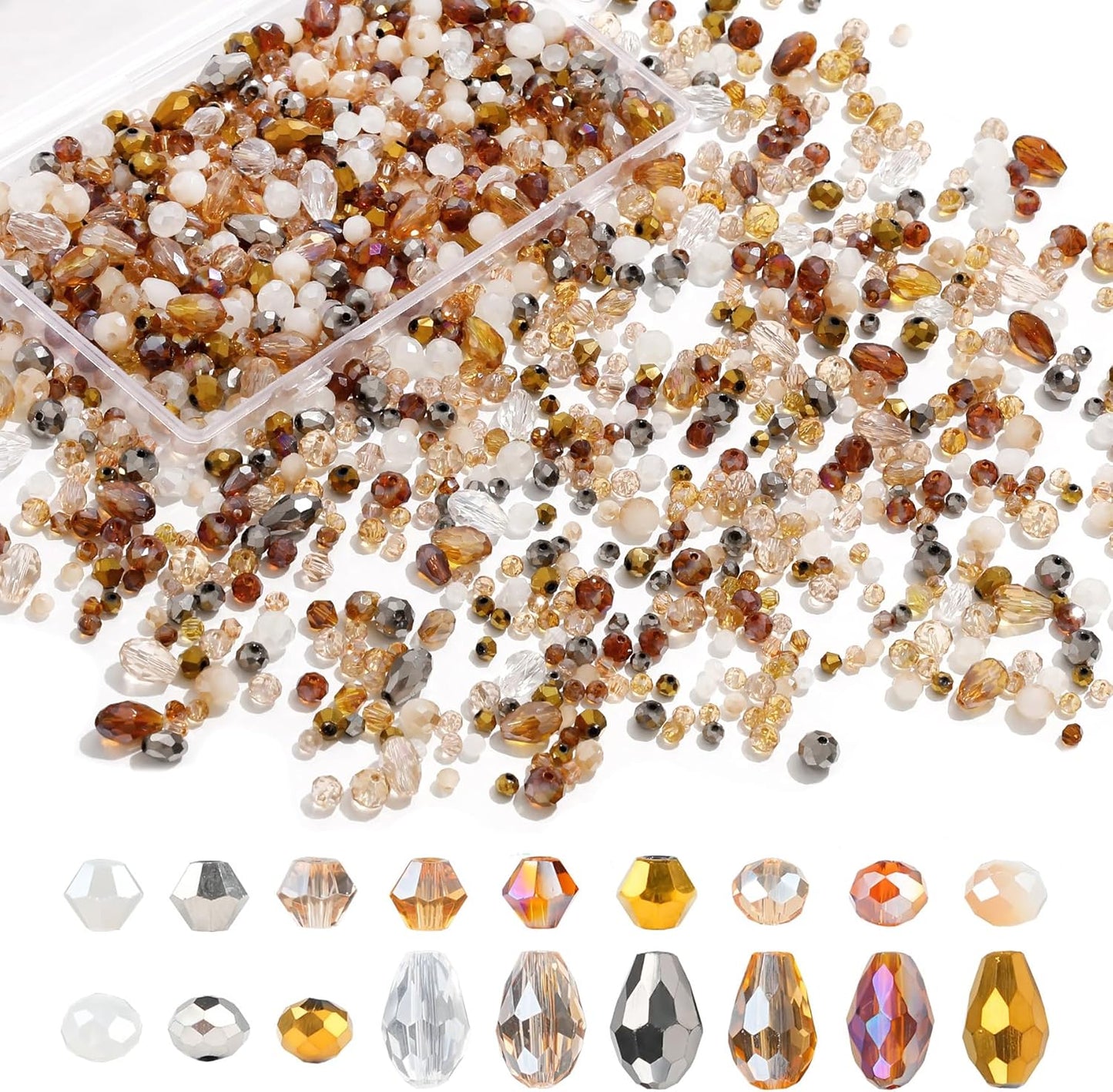 Glass Beads for Jewelry Making -800PCS Brown Crystal Beads for Bracelet Making Kit, Assorted Round Rondelle Gemstone Beads for DIY Crafts,Friendship Bracelets（Brown）