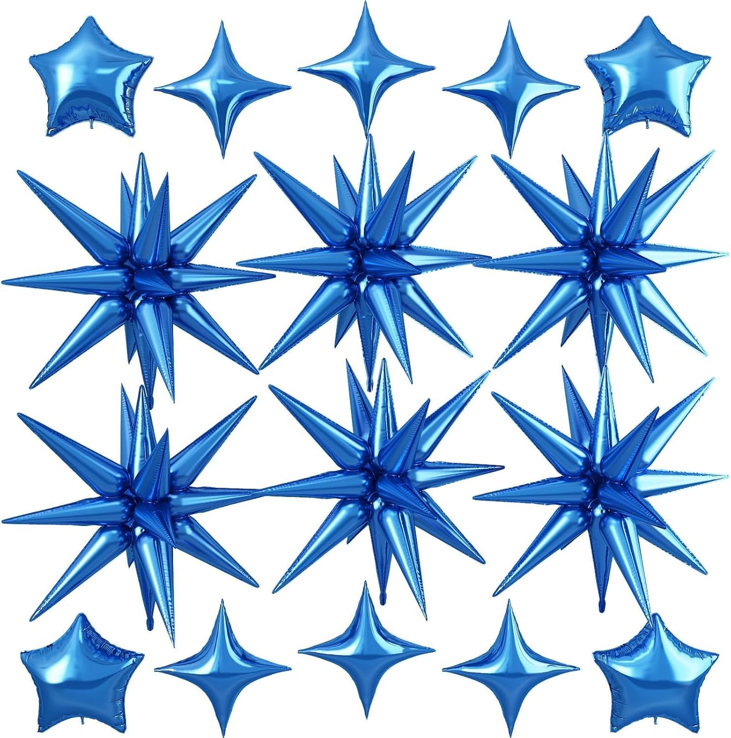 Blue Star Balloon,16Pcs Star Foil Balloons Set with 22Inch Explosion Spike Cone Balloons and 10Inch Quadrangle Helium Balloon for Birthday Wedding Baby Shower Party Decorations