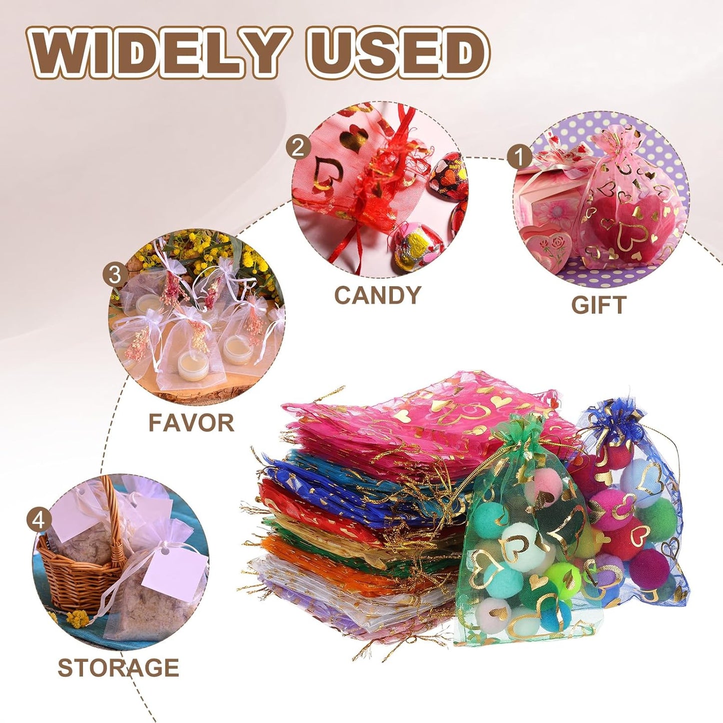 PATIKIL 100 Pcs 4x6 Inch Heart Printed Organza Bags, Red Sheer Heart Organza Bags with Drawstring for Christmas Candy Jewelry Party Wedding Favor Gift