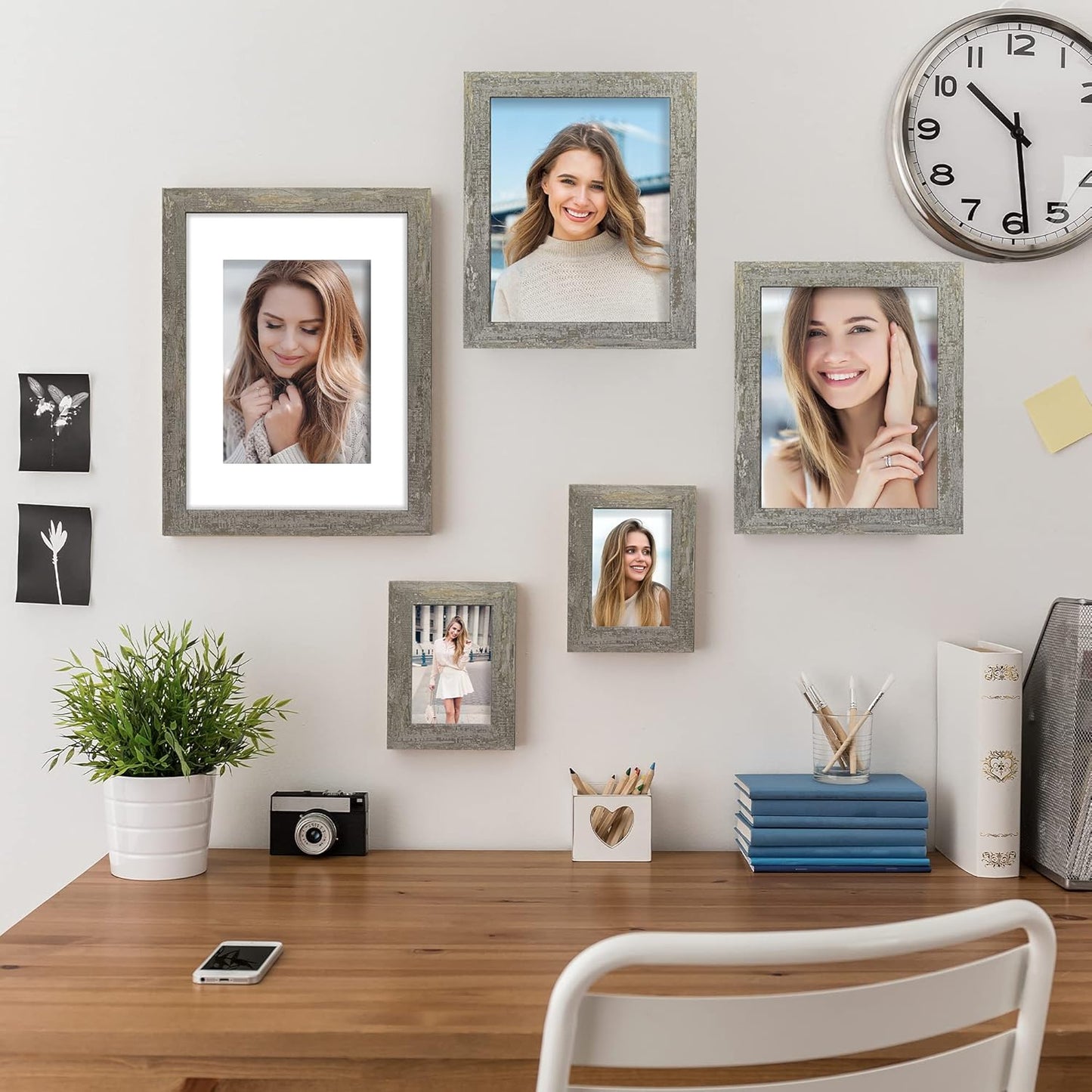 5x7 Picture Frame Set of 4, High Definition Glass Distressed Moss Green Frame, 5 x 7 Wood Photo Frames for Tabletop Display and Wall Mounting