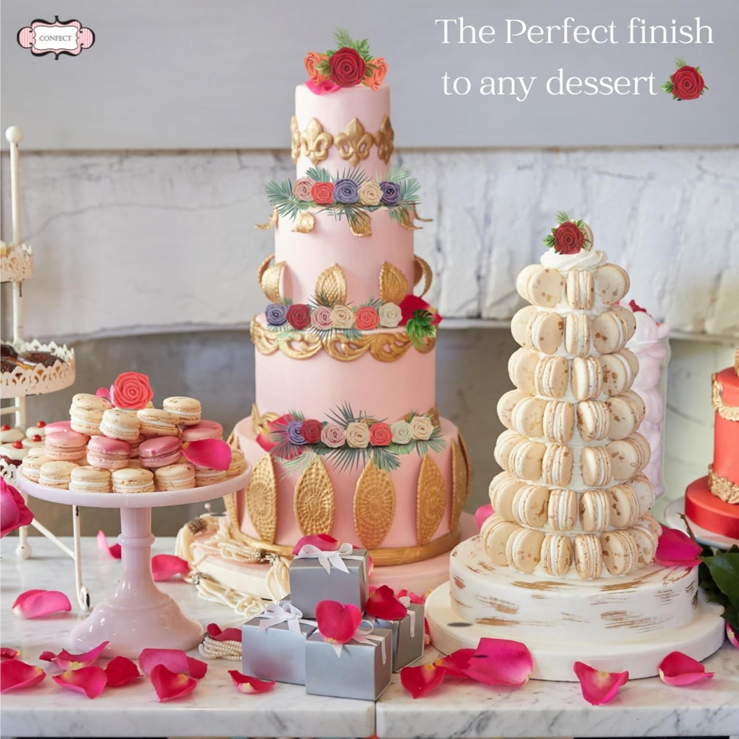 Confect Edible Deep Burgundy Rose Toppers – Edible Roses for Cake & Cupcake Decorations, Perfect for Weddings & Special Occasions- Vegan, Gluten-Free, Dairy-Free, Palm Oil-Free - Pack of 12