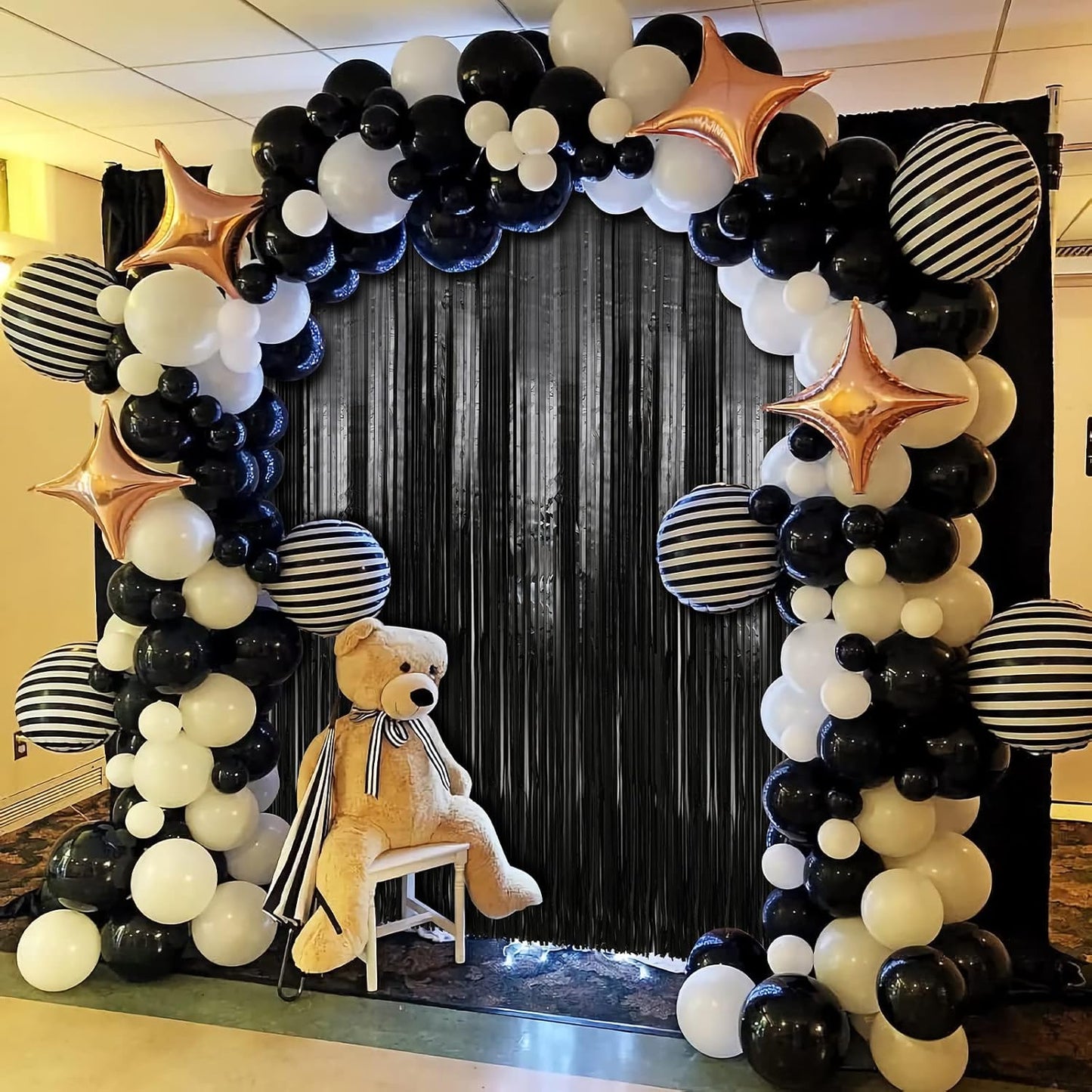 Crosize 4 Pack 3.3 x 9.9 ft Black Foil Fringe Backdrop Curtain, Streamer Backdrop Curtains, Streamers Birthday Party Decorations, Tinsel Curtain for Parties, Photo Booth Backdrops, Party Décor