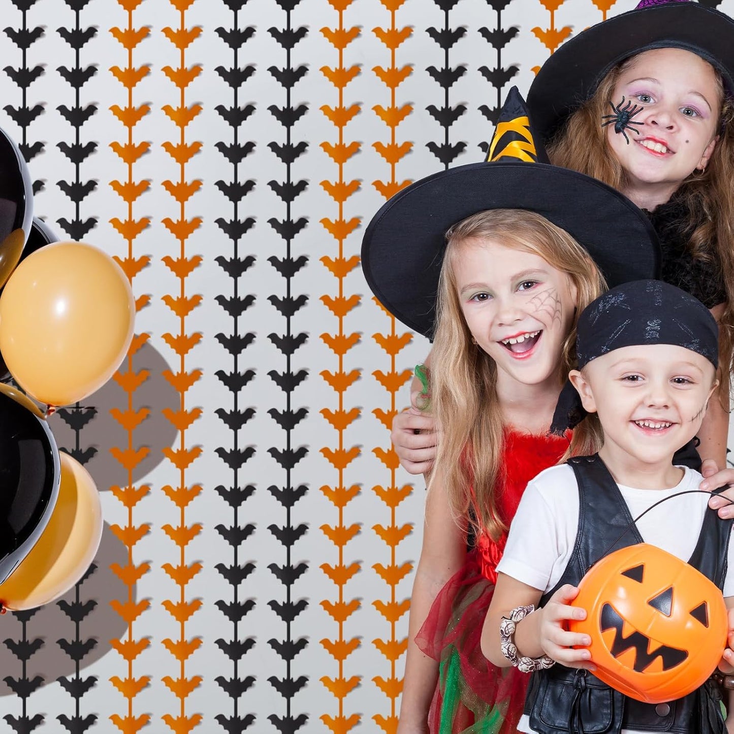 CANREVEL 2 Pack 3.2x6.5 Feet Halloween Foil Fringe Backdrop Curtains, Black and Orange Bat Tinsel Streamers Party Decorations, Fringe Backdrop for Wall Door Indoor Outdoor Decorations