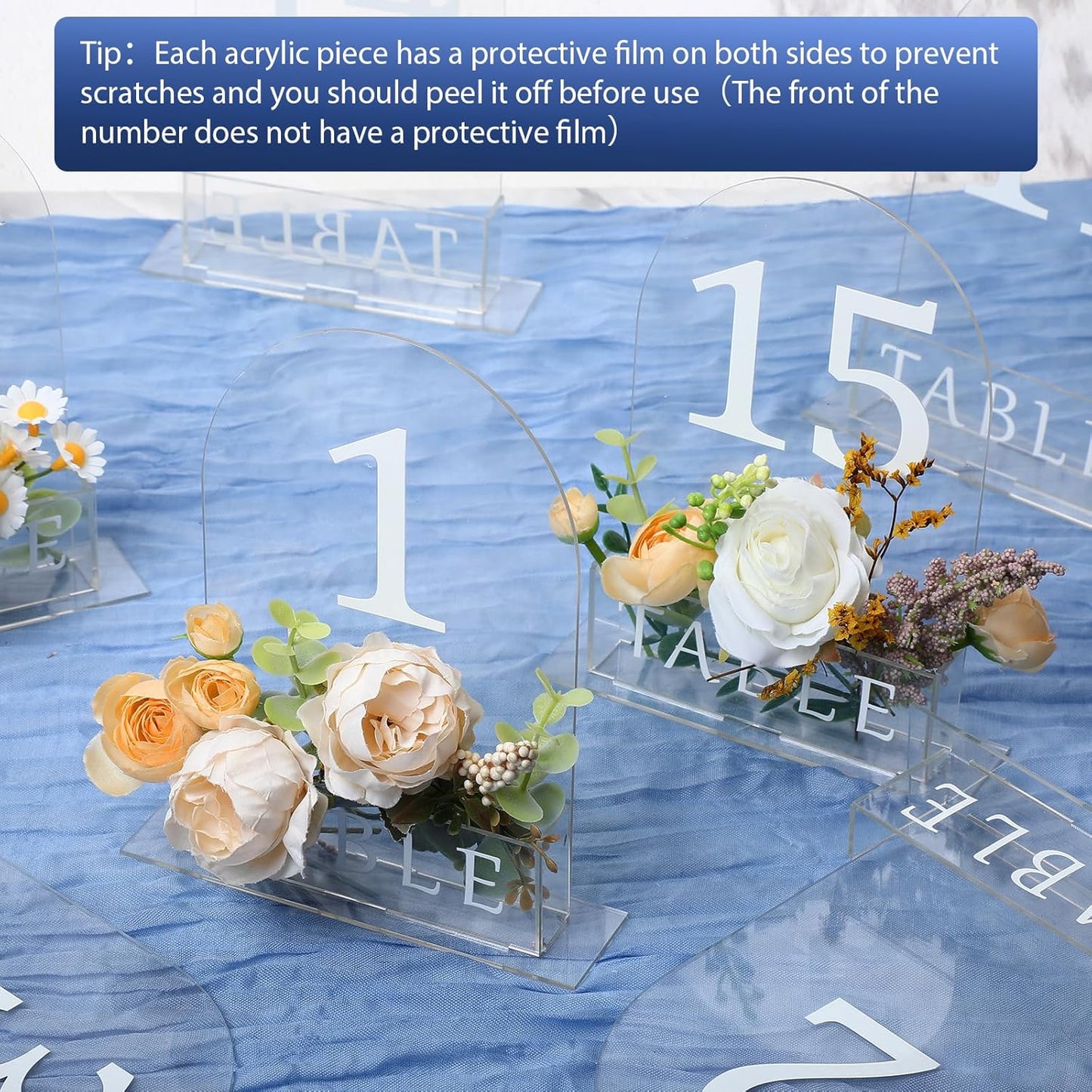 Table Number 1-15 for Wedding Reception Arch Acrylic Wedding Table Number with Flower Trough 5" x 7" Mirrored Rustic Centerpiece for Reception Bridal Shower Party Catering Banquet(Clear)