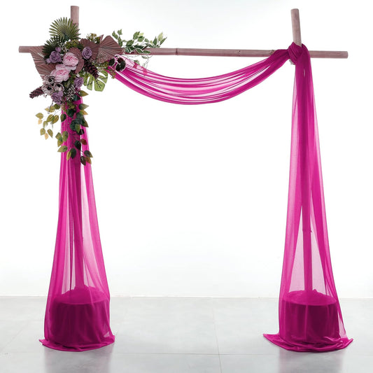 VDS Pack of 4 Panel (30 Inch X 20 Feet) Wedding Arch Draping Fabric Sheer Chiffon Fabric Drapery for Wedding Ceremony Reception Swag Backdrop Canopy Chuppah ARBO Altars Decoration (Magenta)
