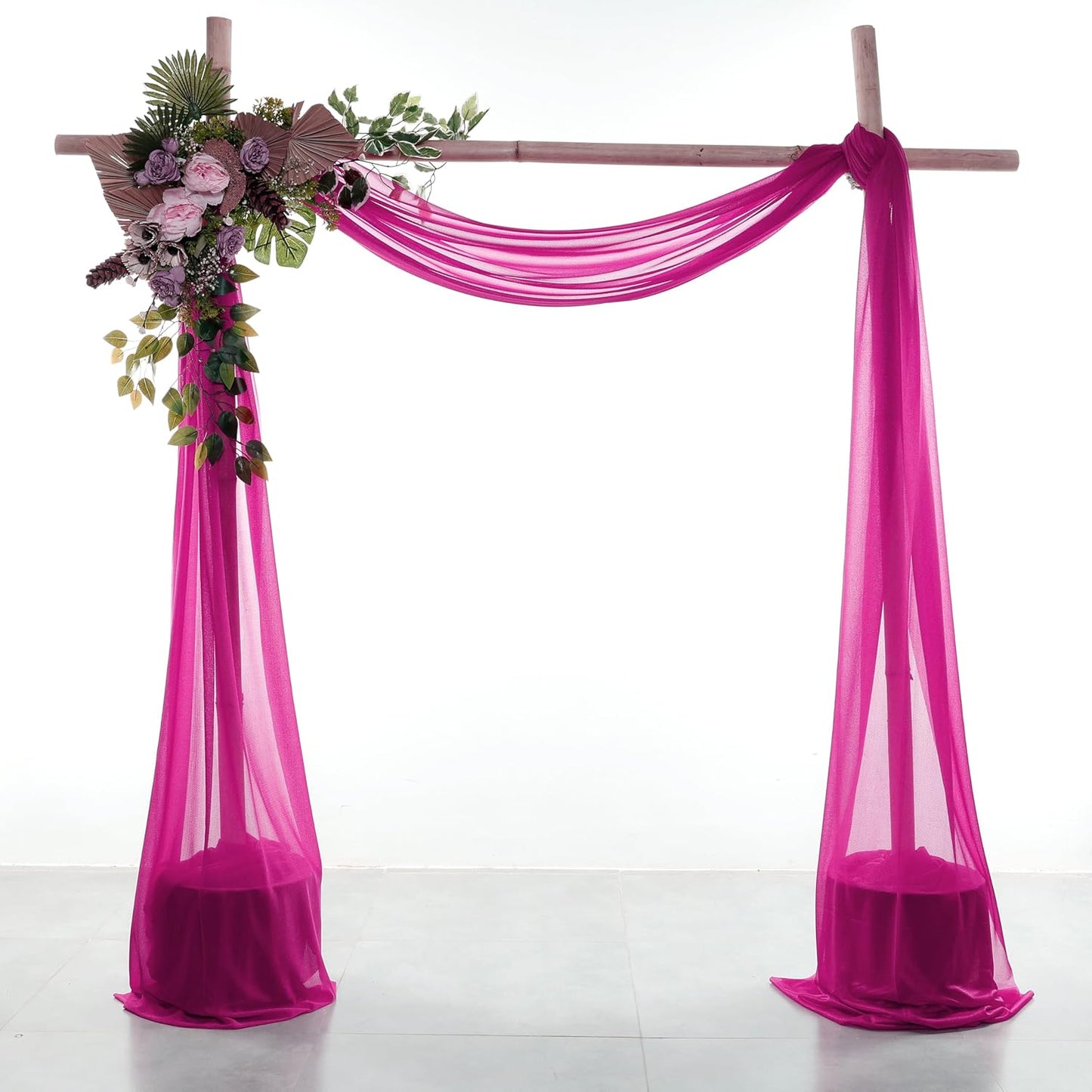 VDS Pack of 3 Panel (30 Inch X 20 Feet) Wedding Arch Draping Fabric Sheer Chiffon Fabric Drapery for Wedding Ceremony Reception Swag Backdrop Canopy Chuppah ARBO Altars Decoration (Magenta)