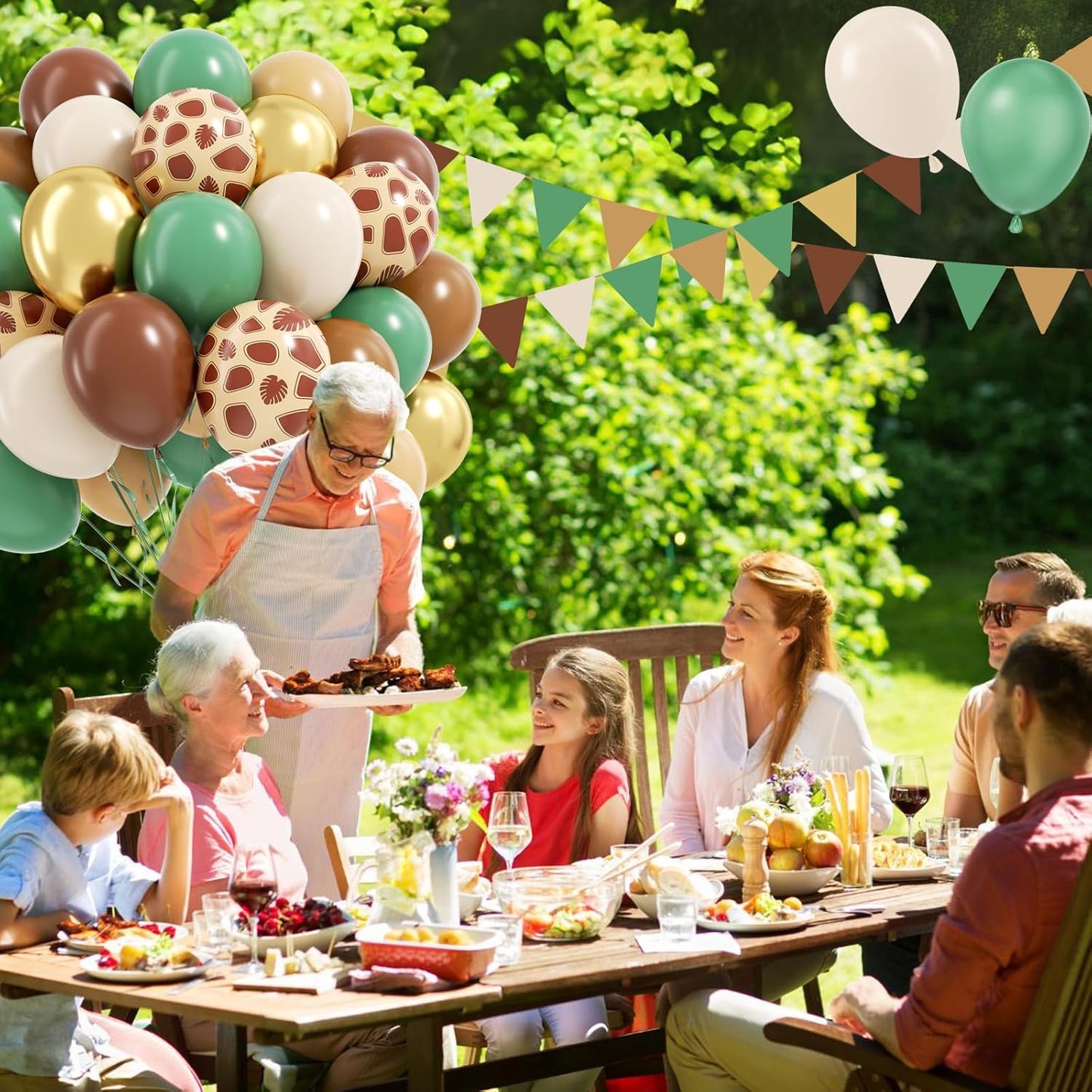 60pcs Safari Balloons, Sage Green Coffee Brown Light Brown Nude Sand White Metallic Gold Balloons for Woodland Jungle Theme Brithday Baby Shower Decorations