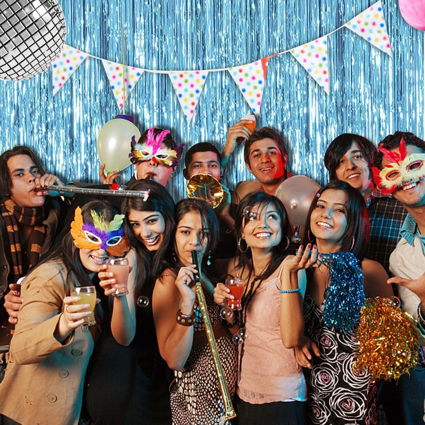 5 Pack Blue Backdrop Curtain Tinsel Streamers Ocean Themed Decor Birthday Party Decorations Foil Fringe Backdrop Graduation Baby Shower Bachelorette Winter Party Decorations Supplies