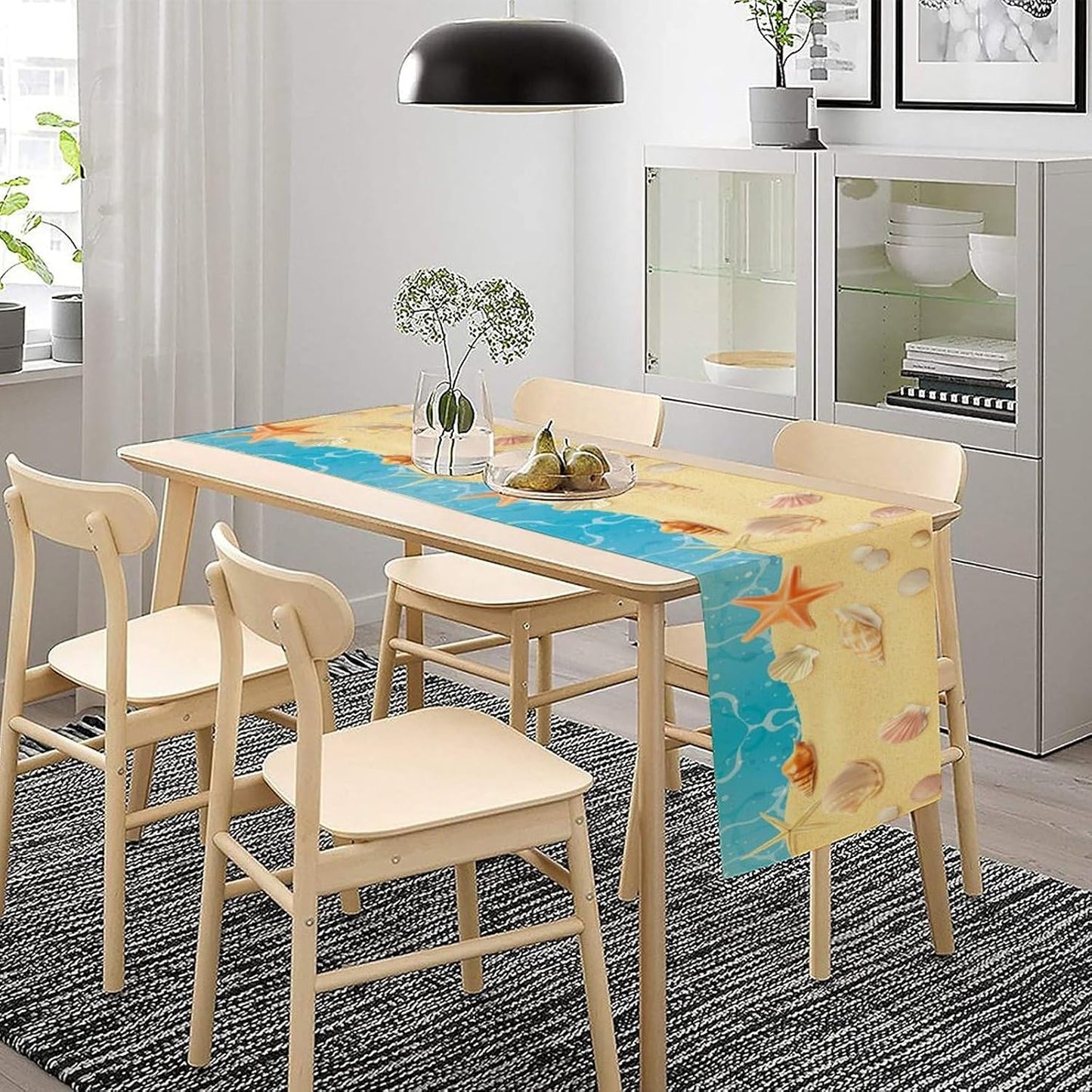 Sea Turtle Table Runner Marine Life Starfish Nautical Blue Green Ocean Theme Kitchen Table Decorations for Indoor Outdoor Home Party Decorations 13 * 70 Inch