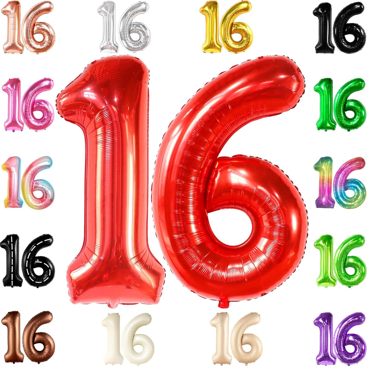 KatchOn, Red 16 Number Balloons - Huge, 40 Inch | 16th Birthday Balloons Red for 16th Birthday Decorations for Boys Red | 16 Balloon Numbers | Red Sweet 16 Balloons, Red Sweet 16 Birthday Decorations
