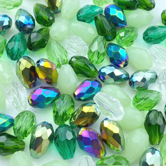 70pcs 8x12mm Teardrop Crystal Glass Beads Vertical Hole Faceted Loose Spacer Beads for DIY Craft Jewelry Making Necklace Bracelet Earring Wind Chimes(Green Series)