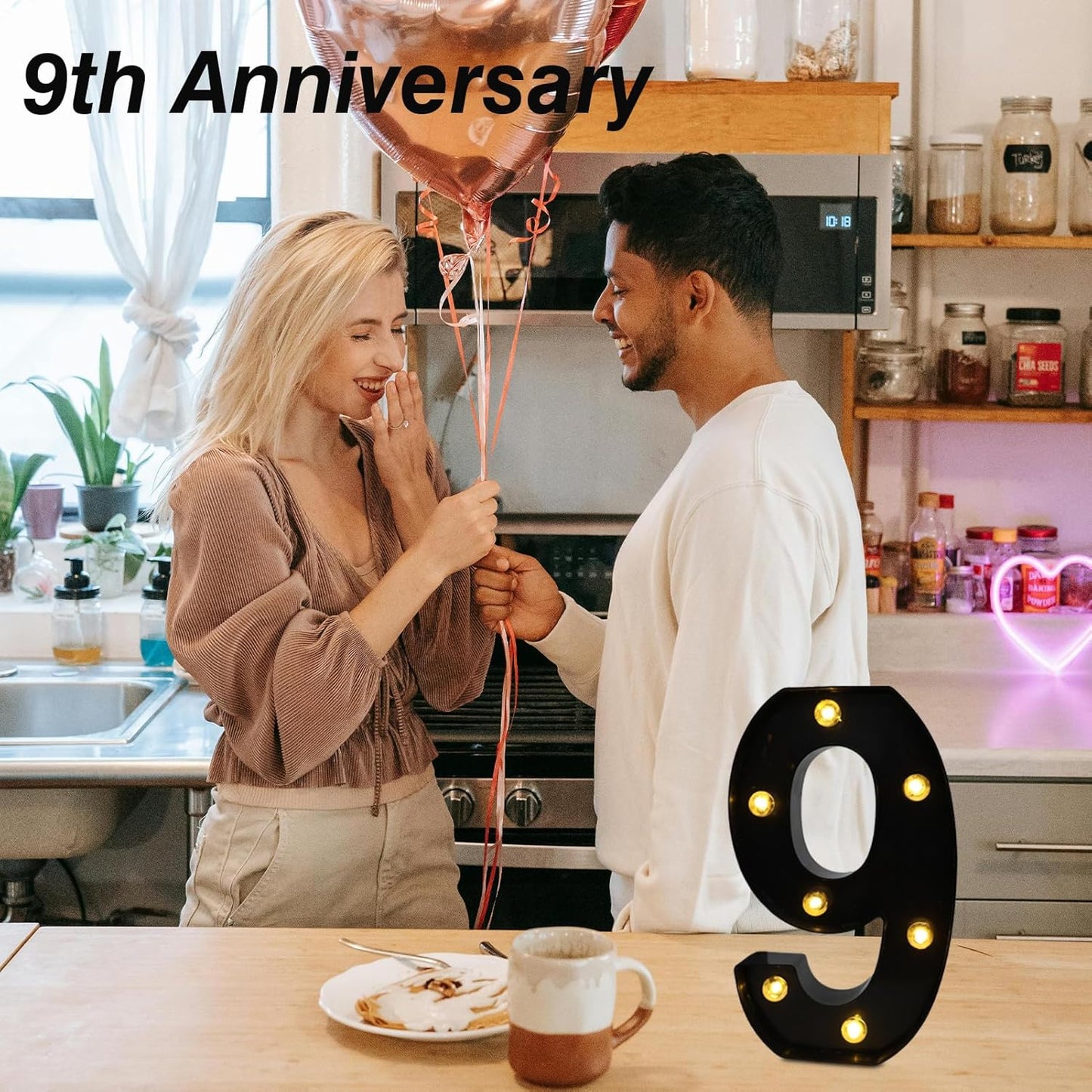 LED Marquee Numbers, 8.58 Inch Led Light Up Numbers for Party, Small Light Up Letters, Battery Powered Lighted Number for Table, Birthday, Night Light, Christmas or Home Decor (Black, Number 9)