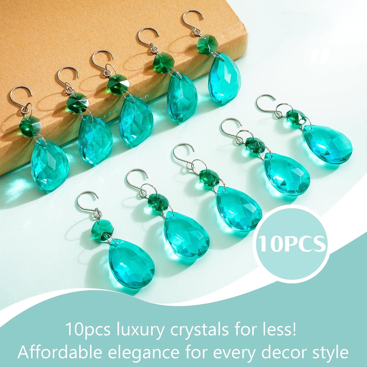 H&D HYALINE & DORA 3Inch Crystal Suncatcher Bauhinia Prisms Pendants 10Pcs Chandelier Crystals Replacement Hanging Sun Catcher Beads for DIY Arts Crafts Decor (Cyan Blue)