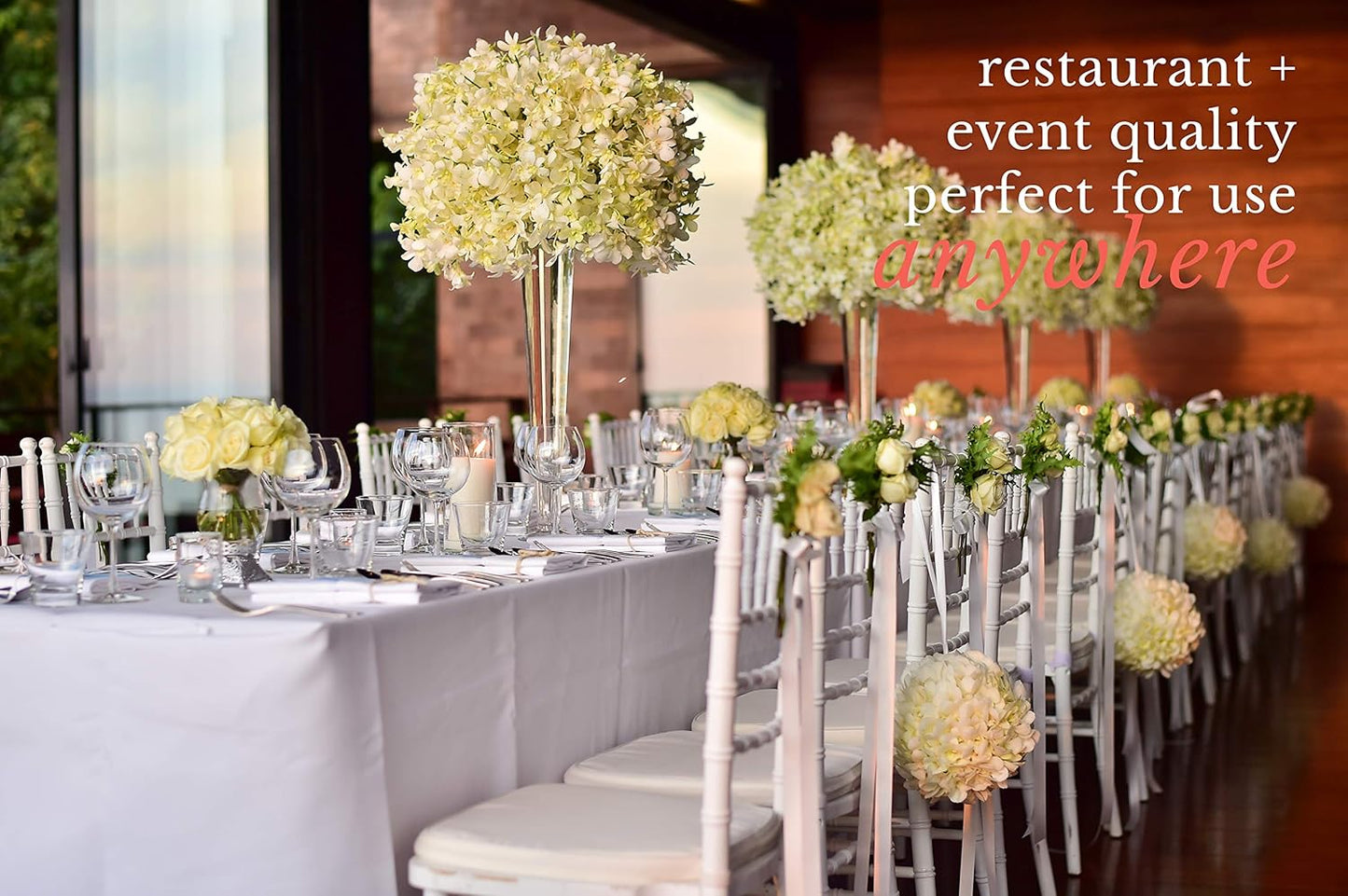 Pomp Pure White 60" x 84" Poplin Polyester Tablecloth (4 Pack) | Wrinkle + Stain Resistant Easy Care Premium Fabric | Fits 5FT Rectangle Table