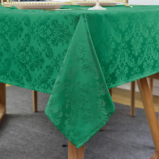 SASTYBALE Rectangle Jacquard Tablecloth, Damask Table Cloth SpillProof Wrinkle Resistant Tablecloths, Soft Polyester Oblong Table Cover for Kitchen, Dinner, Parties (Dark Green, 60X102)
