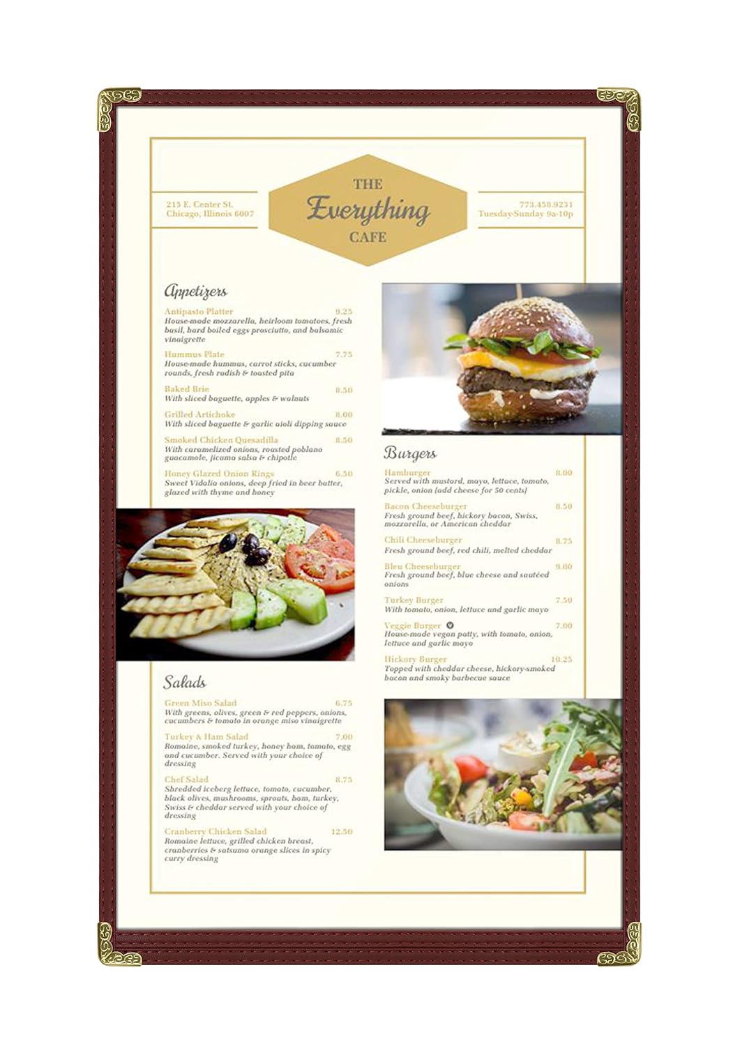 Goodsmart Restaurant Menu Covers – 25 Pack Burgundy 2-View, Top-Loading Menu Holders, Vinyl & Plastic Café Menu Covers, Clear Menu Sleeves, Fits 11" x 17" & 8.5" x 11", Gold Corners