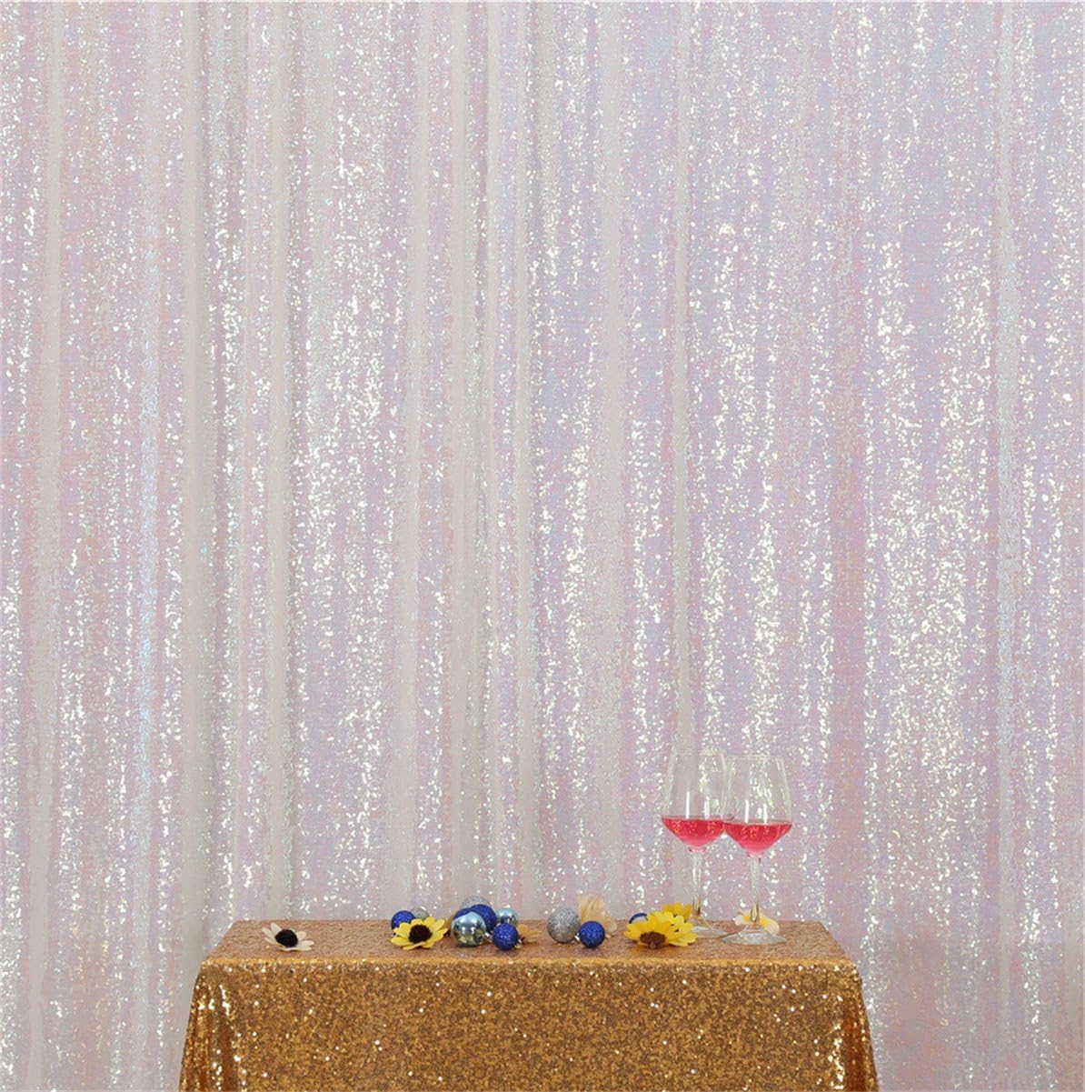 Eternal Beauty White Iridescent Sequin Backdrop, 5x7 Ft Glitter Background Curtains for Shimmer Photography Party Wedding Birthday Back Drop Decor