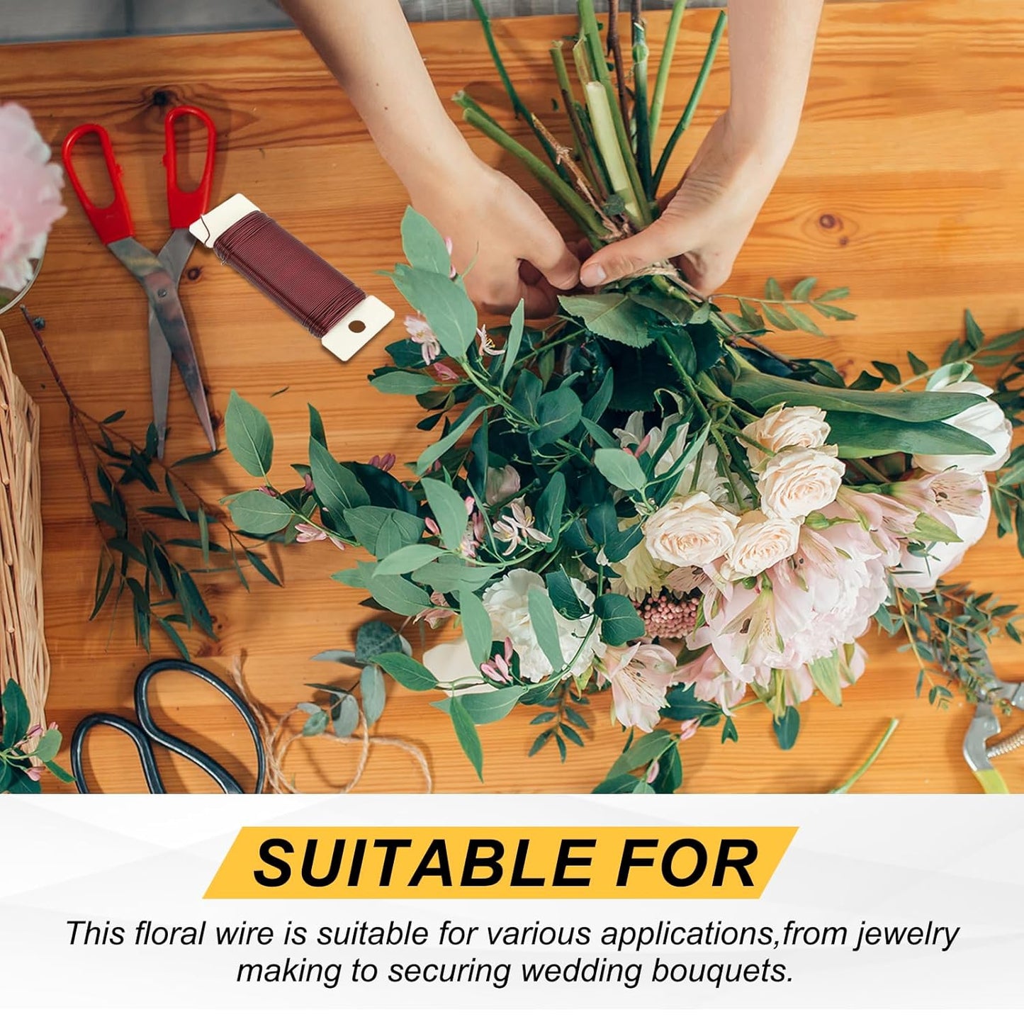 MECCANIXITY 114 Yards/345 Feet Metal Floral Wire 21 Gauge Green Flexible Paddle Thin Floral Wires for Craft, Christmas Wreath, Flower Arrangement, Wedding, Total 3 Roll