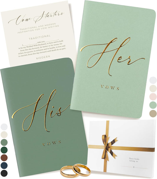 ARTESORI Premium Wedding Vow Book for Her & Him, Soft Touch, Gold Foil, 28 Lined Pages, Vow Books His and Hers, Wedding Essentials, Wedding Registry Ideas, His and Hers Gifts [Mint & Sage]