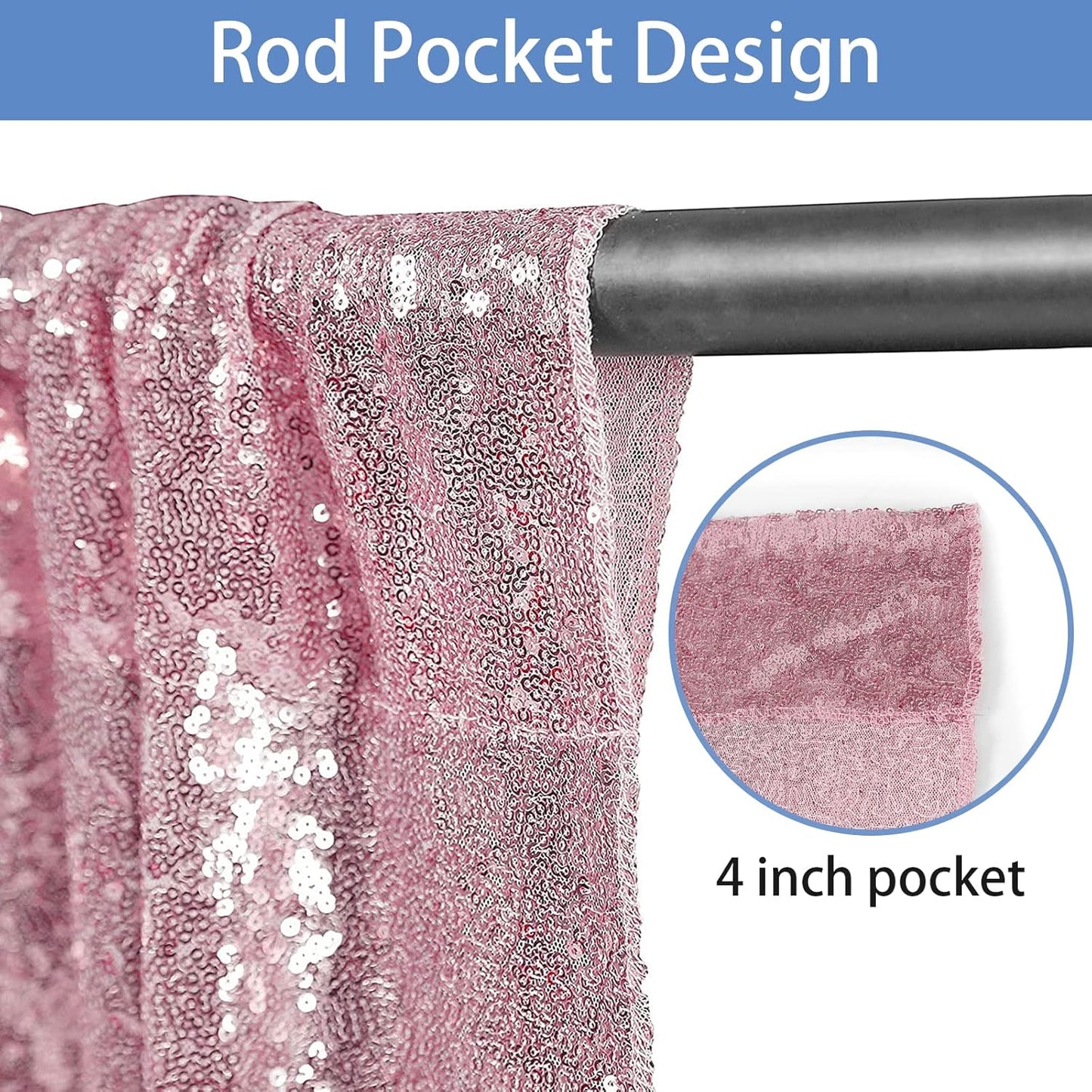 Hahuho Rose Pink Sequin Backdrop Curtain, 4PCS 2FTx8FT Glitter Backdrop Curtain for Parties, Christmas, Wedding, Banquet Decoration（4 Panels, 2FT x 8FT, Rose Pink）