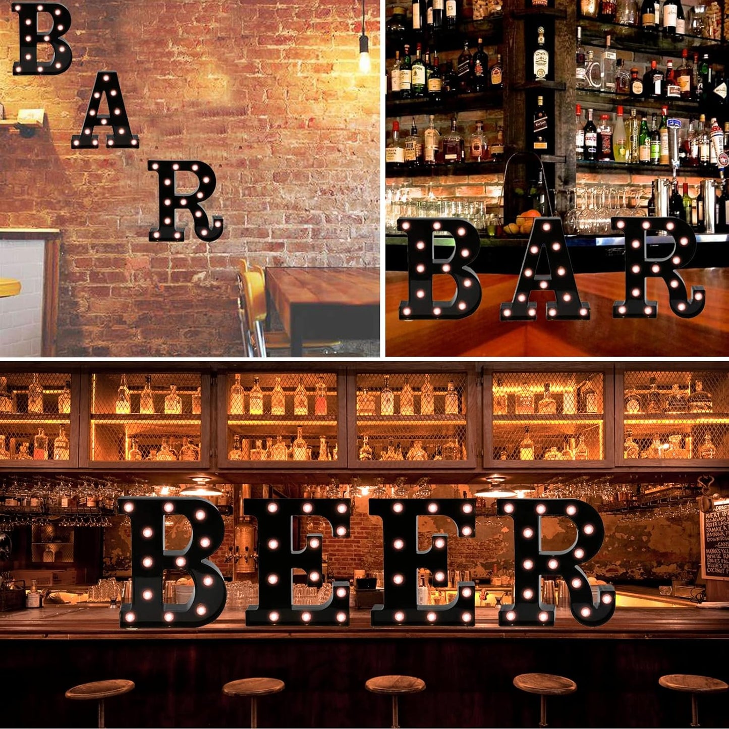 Light Up Black Alphabet Marquee Letters Sign LED Marquee Number Lights Sign for Night Light Home Bar Christmas Lamp Birthday Party Wedding Decoration H