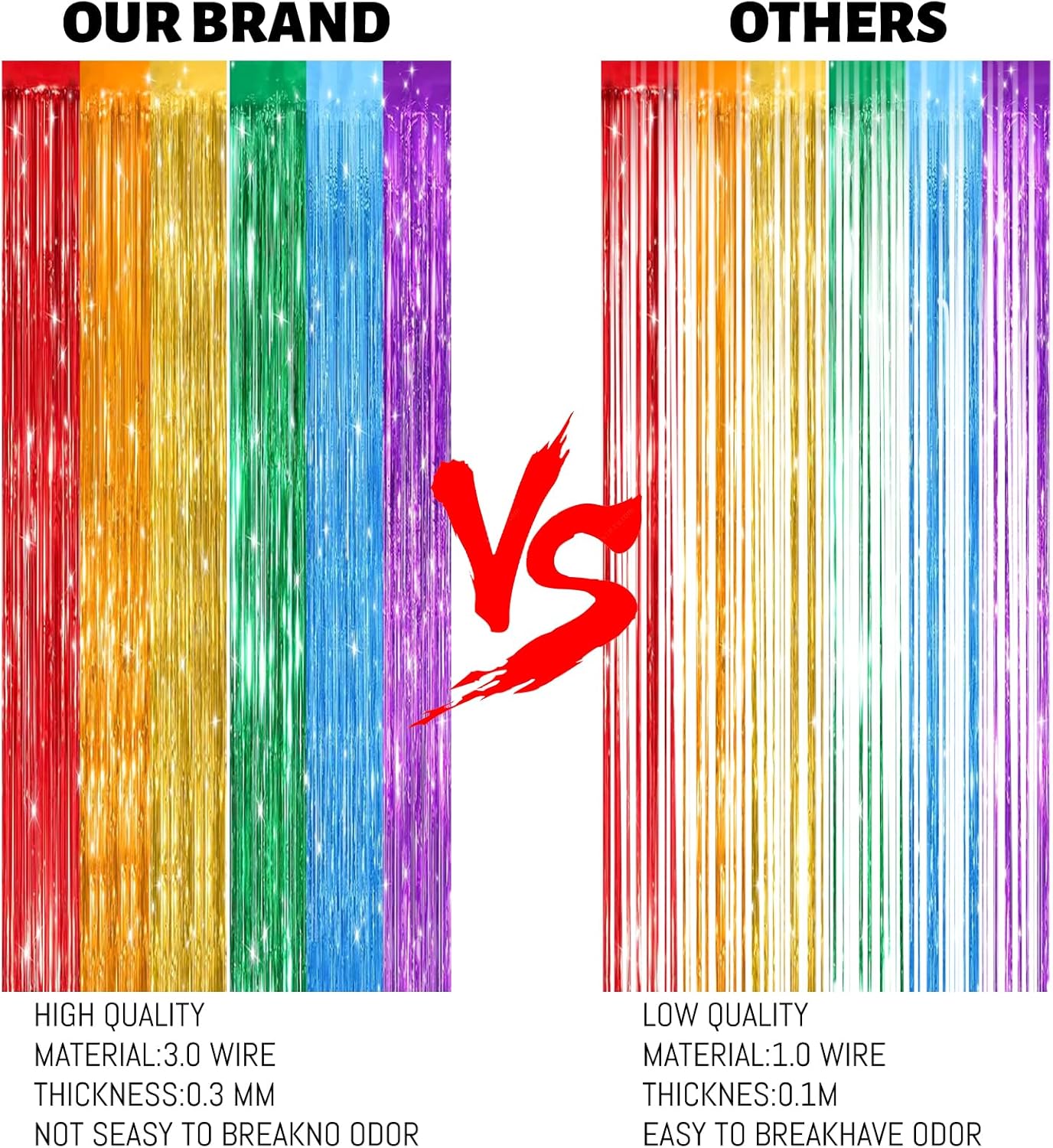 Keyali 2 Pack 3.3 * 8.3 ft Foil Curtain Metallic Tinsel Fringe Curtains Photo Booth Props Backdrop for Birthday Wedding Engagement Baby Shower Christmas Holiday Celebration Party，Rainbow