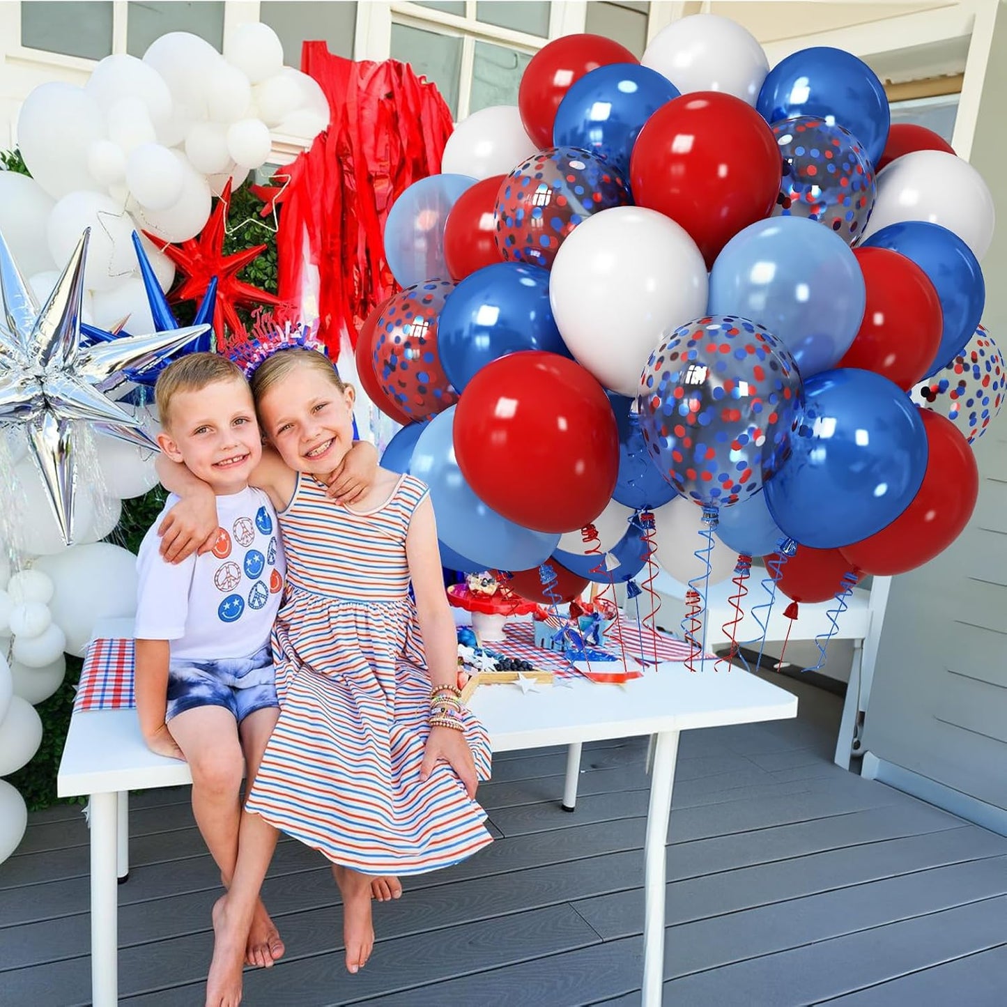 Red White Blue Balloons, 12 Inch Pearl Metallic Blue Red White Confetti Latex Helium Balloon for Royal Patriotic Platinum Jubilee Baseball Nautical Birthday Baby Shower Graduation Party Decorations