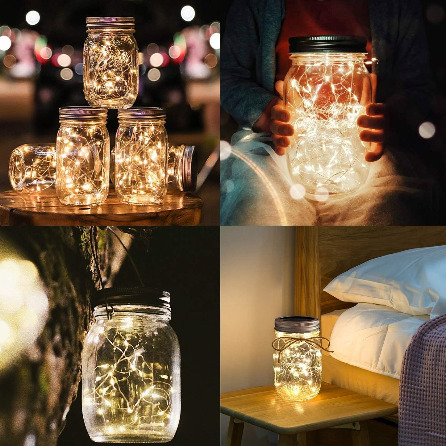 Urvoix Solar Mason Jar Lights - 8 Pack 30 Led Waterproof Jar Lids String Lights with 8 Handle (Jars Not Included), Perfect for Outdoor Garden Backyard Decorations