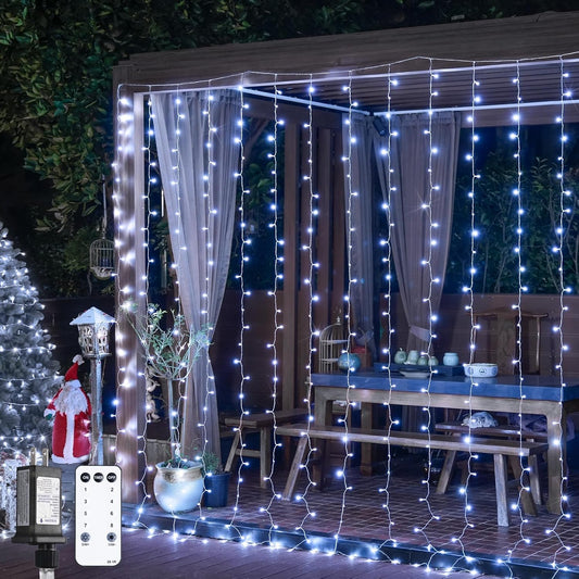 JMEXSUSS 300 LED 9.8x9.8Ft Curtain Lights Indoor with Remote, White Christmas Lights Plug in, 8 Modes White String Lights for Bedroom Wall Wedding Reception Dorm Party Backdrop Window Outdoor Decor
