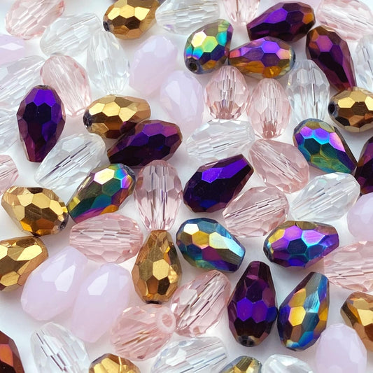 110pcs 6x8mm Teardrop Crystal Glass Beads Vertical Hole Faceted Loose Spacer Beads for DIY Craft Jewelry Making Necklace Bracelet Earring Wind Chimes(Pink Series)