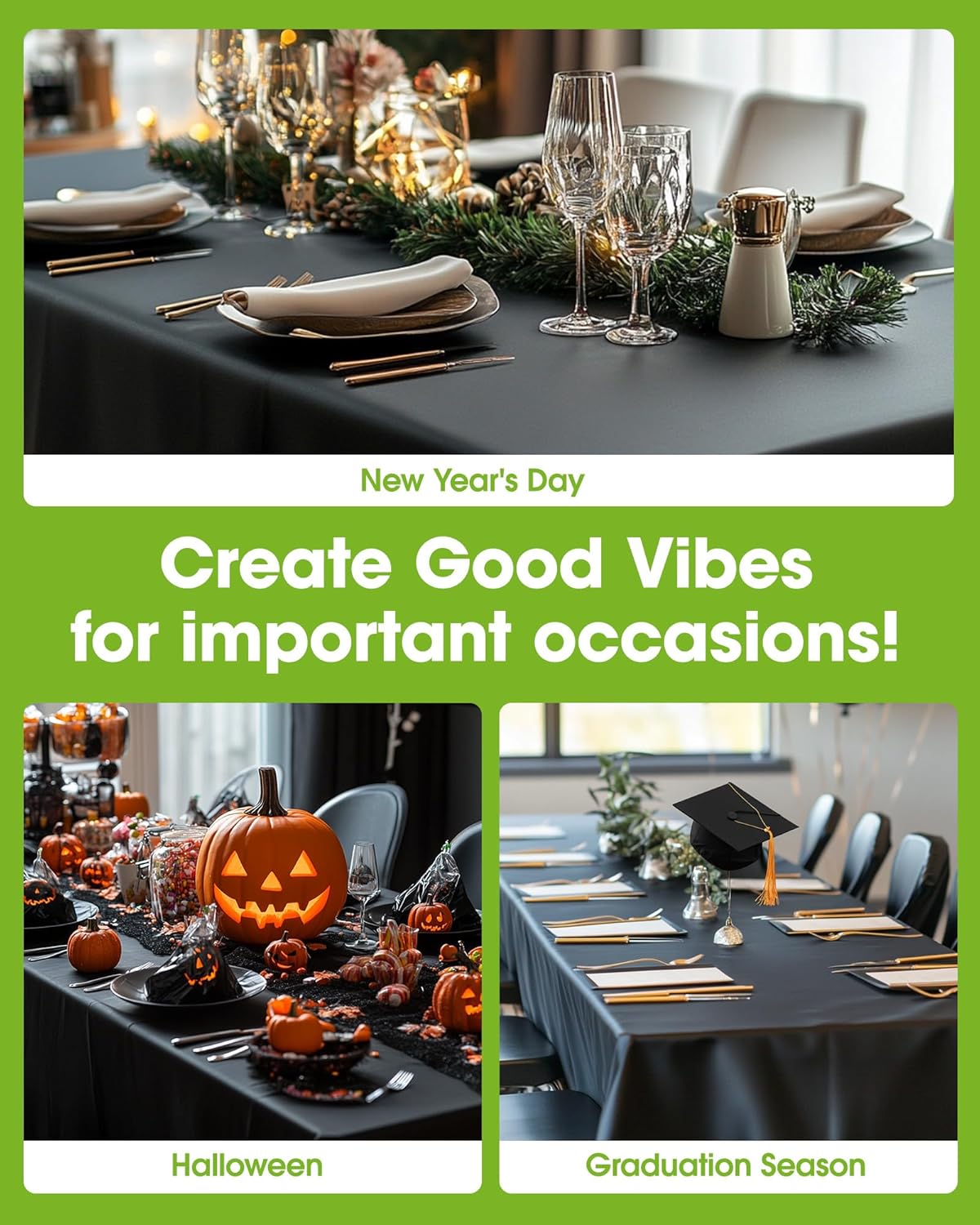 Pureegg Plastic Table Cloth Disposable 10 Pack, 54 x 108 Inch Table Cloths, Halloween Party Decorations, Summerween Decor, Halloween Tablecloths, Rectangle, Plastic Cover, Leakproof & Sturdy, Black