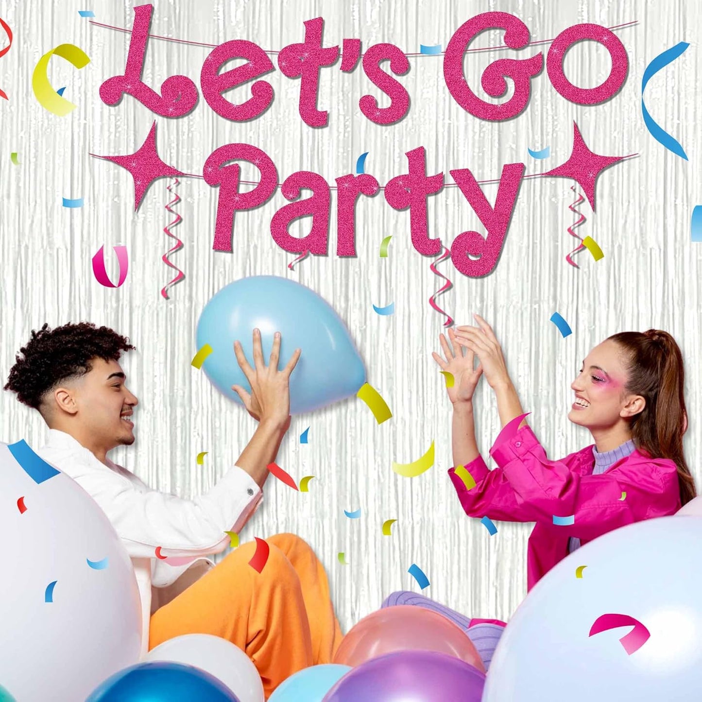 6 Pack Macaron White Foil Fringe Curtains Backdrop, 3.28 x 8.2 Ft Metallic Streamers Tinsel Curtains Background for Photo Booth, Birthday, Weddings, Carnivals, Graduation, Themed Party Decorations