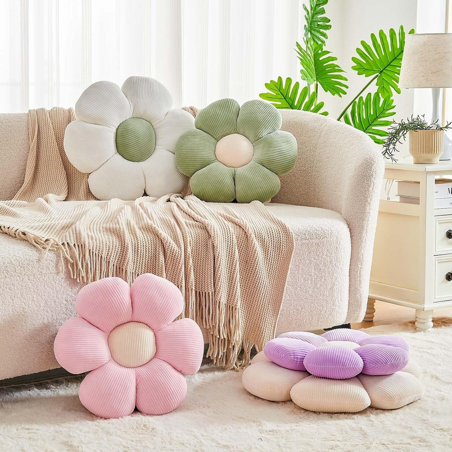 Pink Flower Pillow, 17.7" Cute Flower Shaped Floor Pillow, Aesthetic Floral Plush Daisy Decorative Throw Pillows for Bed Sofa Couch