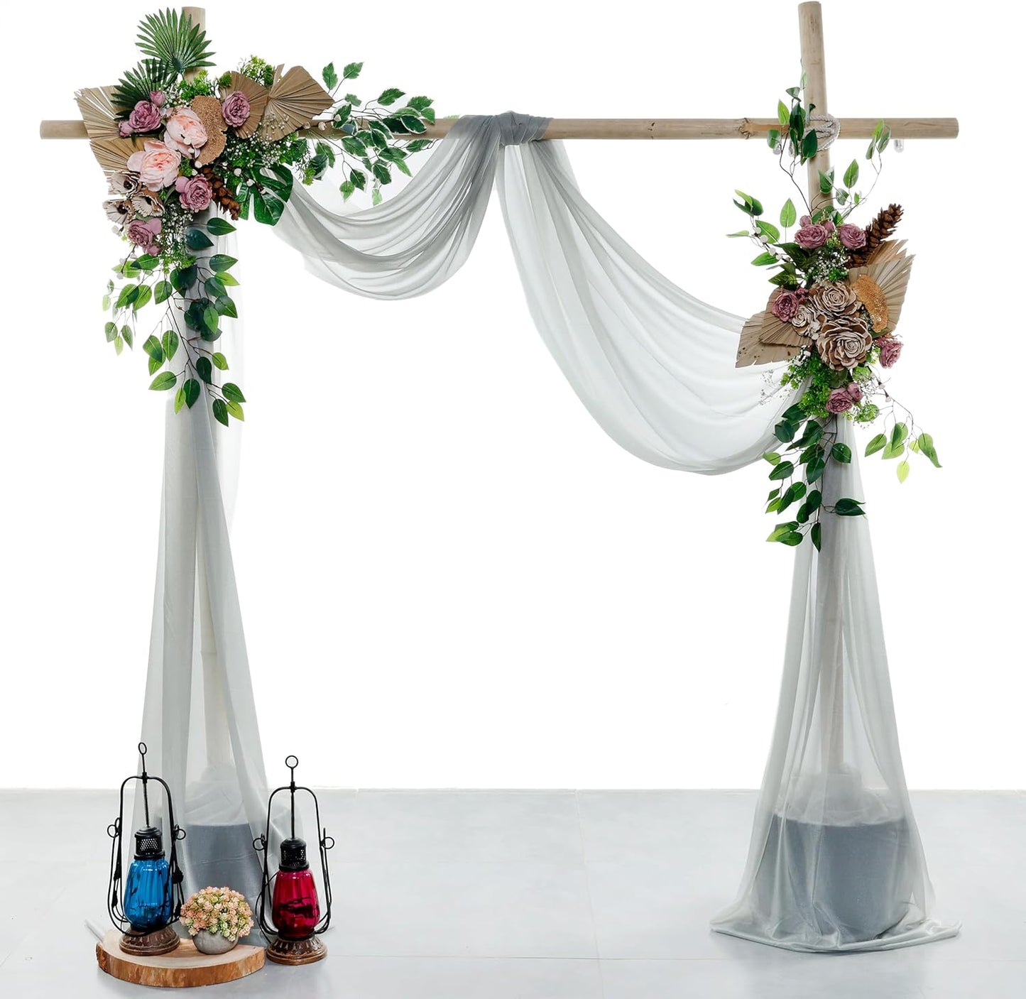 VDS Pack of 1 Panel (30 Inch X 40 Feet) Wedding Arch Draping Fabric Sheer Chiffon Fabric Drapery for Wedding Ceremony Reception Swag Backdrop Canopy Chuppah ARBO Altars Decoration (Grey)