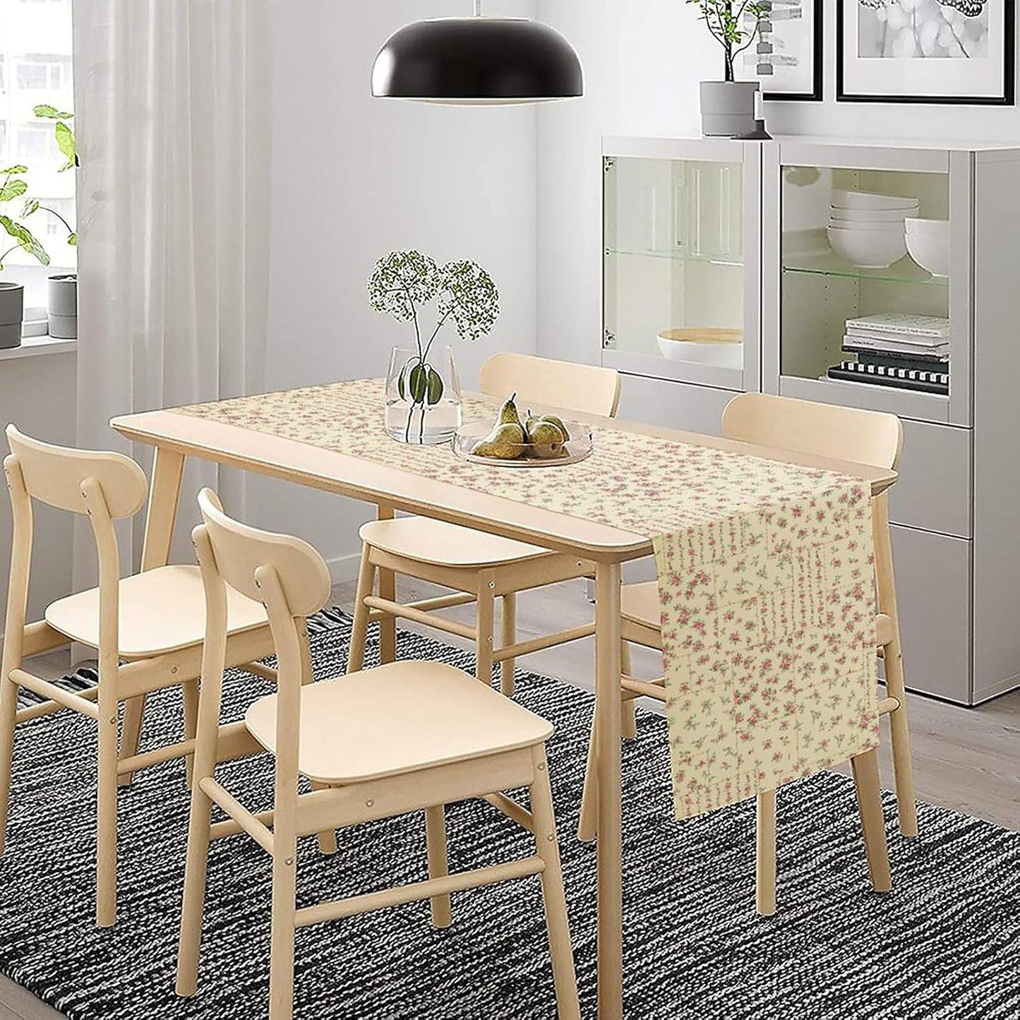 Floral Table Runner, Watercolor Rose Flower Kitchen Table Decoration Vintage Spring Home Tablecloth for Birthday Party Picnic Decoration 13x108 Inch 1PCS