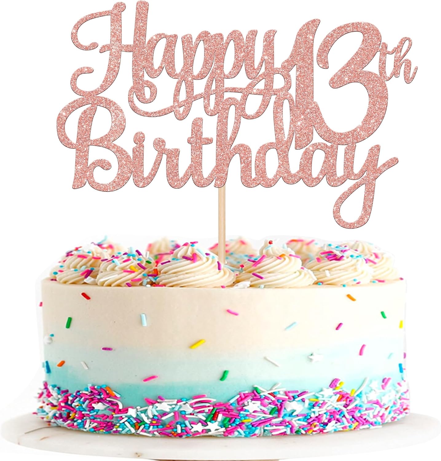 1 PCS Happy 13th Birthday Cake Topper Glitter Cheers to 13 Years Birthday Cake Pick Official Teenager 13 Fabulous Cake Decoration for Happy 13th Birthday Theme Party Decorations Supplies Rose Gold
