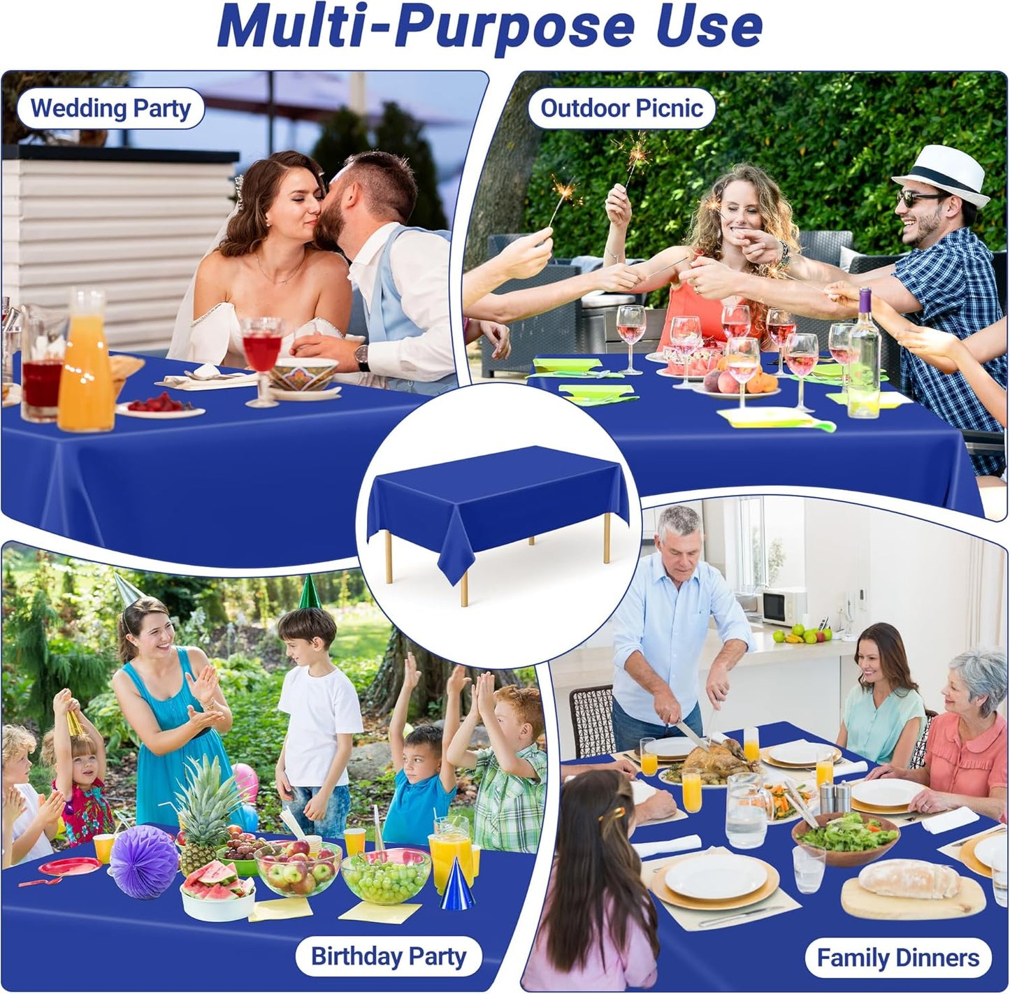 QZYL 4 PCS Blue Tablecloth, 54 x 108 Inches Plastic Table Cloth Disposable, Table Cloth for Parties, Picnic, Camping and Baby Shower Decorations, Leakproof Table Cover of Indoors Outdoors