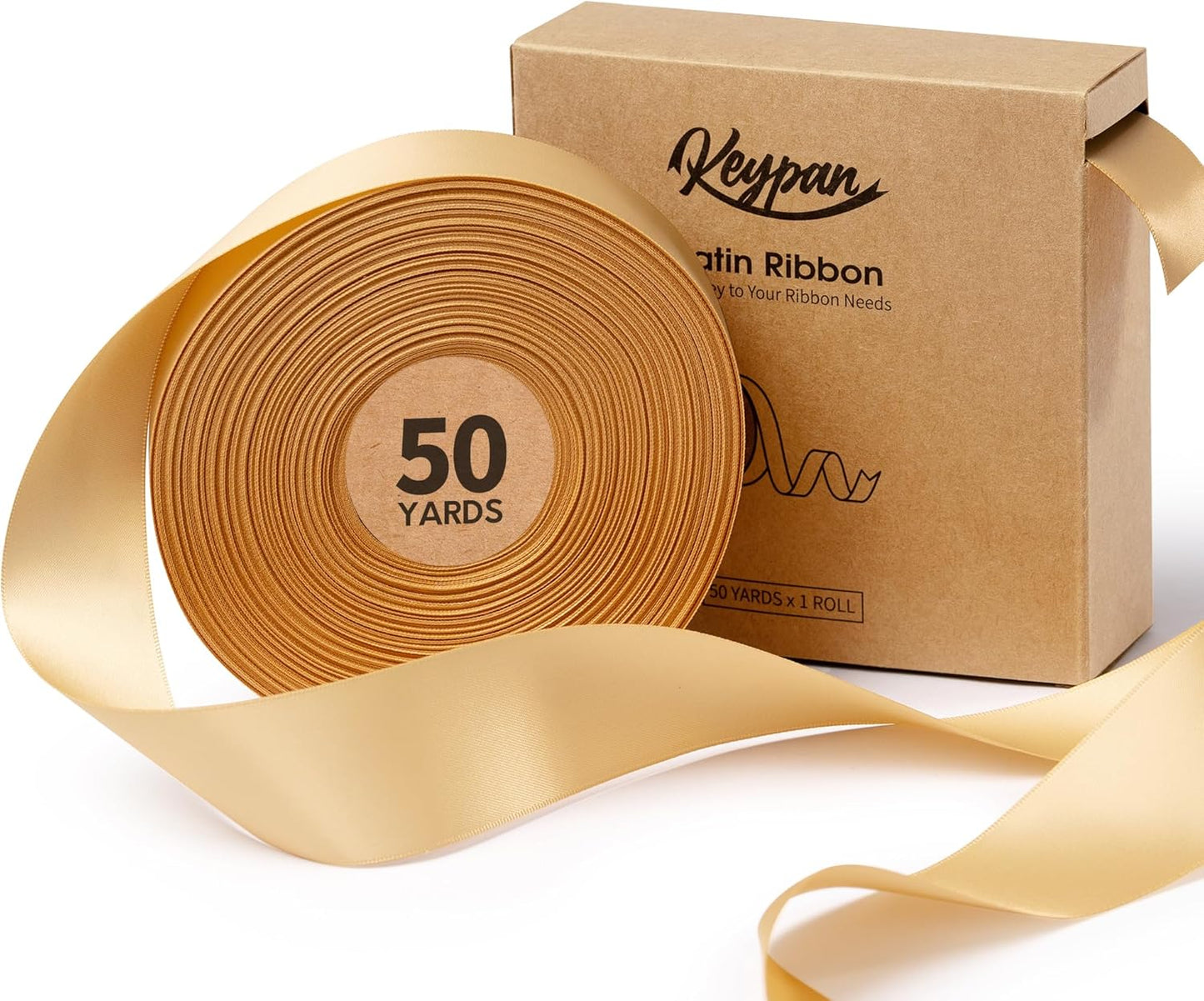 Champagne Satin Ribbon 1-1/2 Inch 50 Yards Double-Faced Polyester Ribbons for Hair Bows Gift Wrapping Crafts Floral Bouquet Wedding Invitations