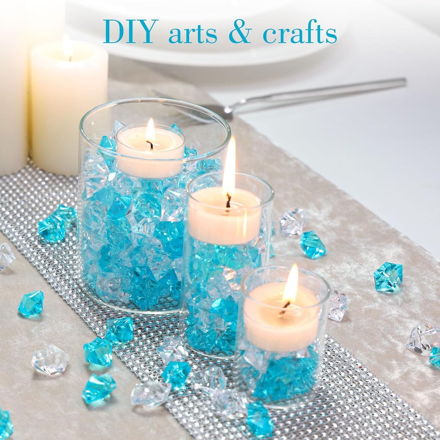 DomeStar 150PCS Fake Ice, Vase Filler Mixed Blue Fake Ice Rocks, Acrylic Crystals for Crafts Table Scatter Wedding Party Aquarium Tank Decorations