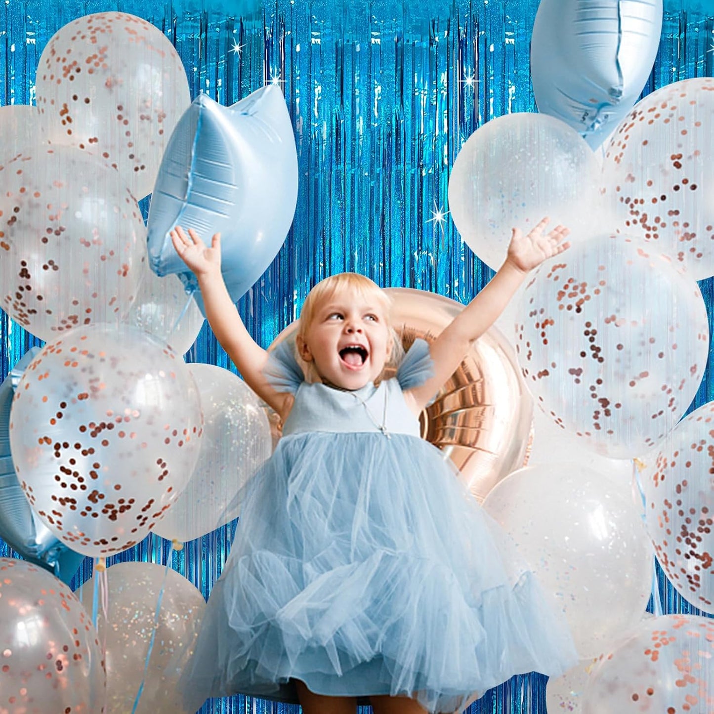 Tinsel Curtain Party Backdrop Blue Birthday Decorations 5 Packs Glitter Foil Fringe Curtain Party Decor Streamers Photo Booth for Birthday Christmas Wedding Halloween Graduation Decorations