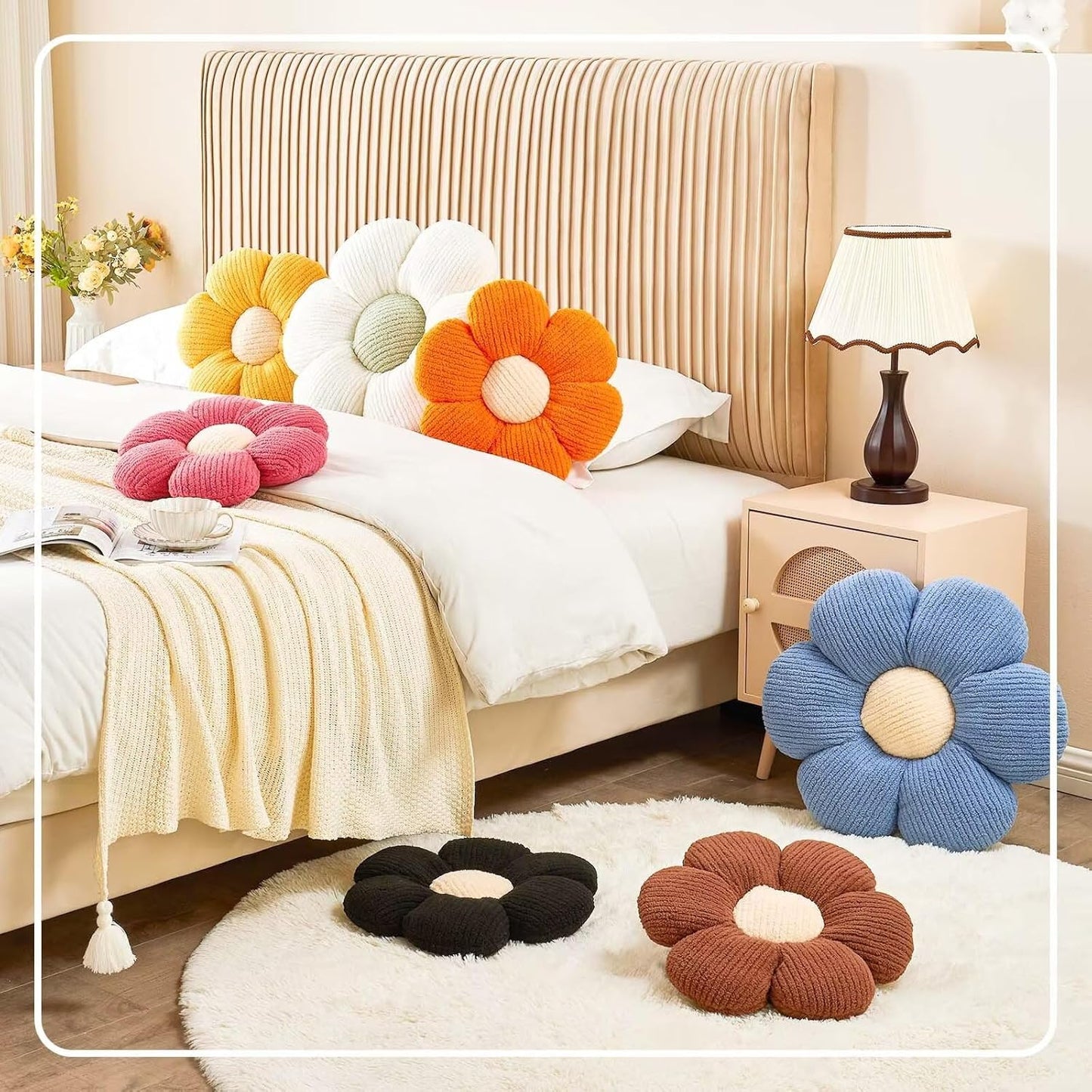 Flower Throw Pillow, Soft Black 17.7" Shaped Floor Pillow for Home Decor, Cute Aesthetic Plush Decorative Pillows for Bed, Sofa, Couch